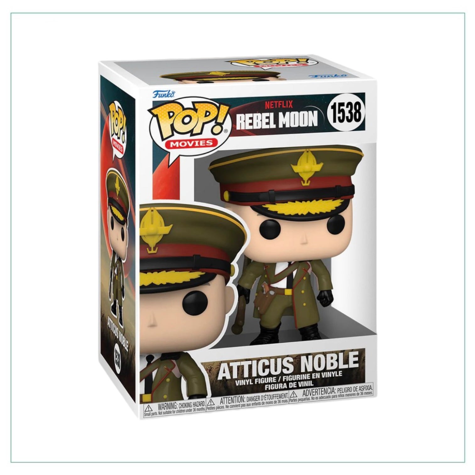 Funko Pop! figure of Atticus Noble #1538 from Rebel Moon, showcasing intricate details and a dynamic pose.