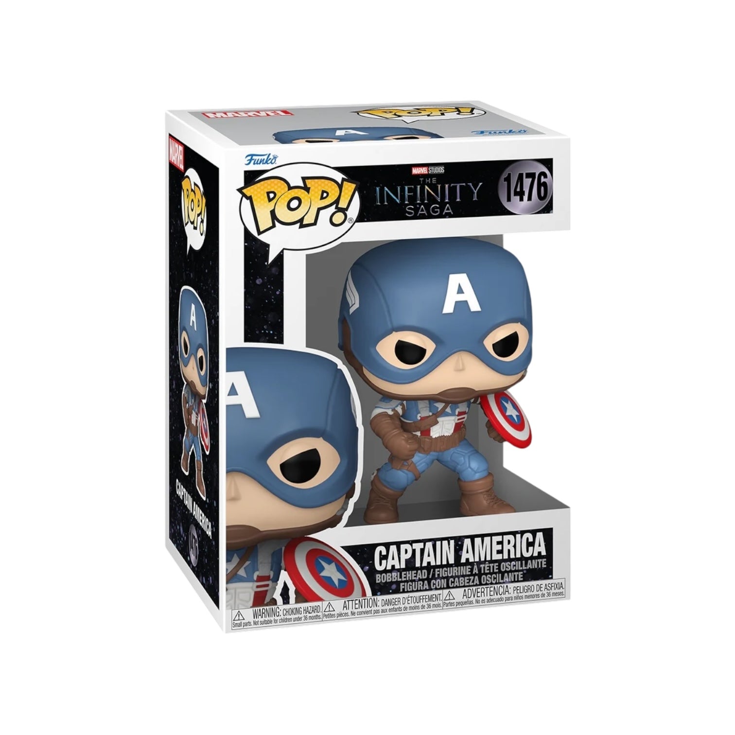 Captain America wearing his tradition outfit in action pose 