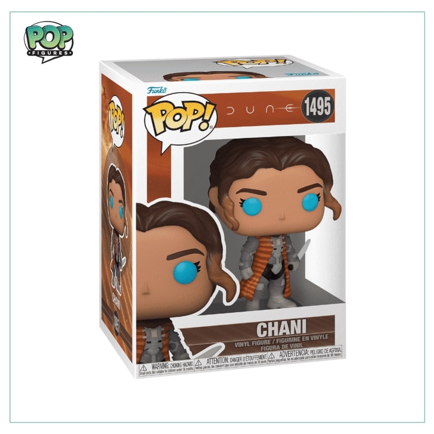 Funko Pop figure of Chani #1495 from Dune 2, highlighting her unique look and character details in a vibrant collectible.