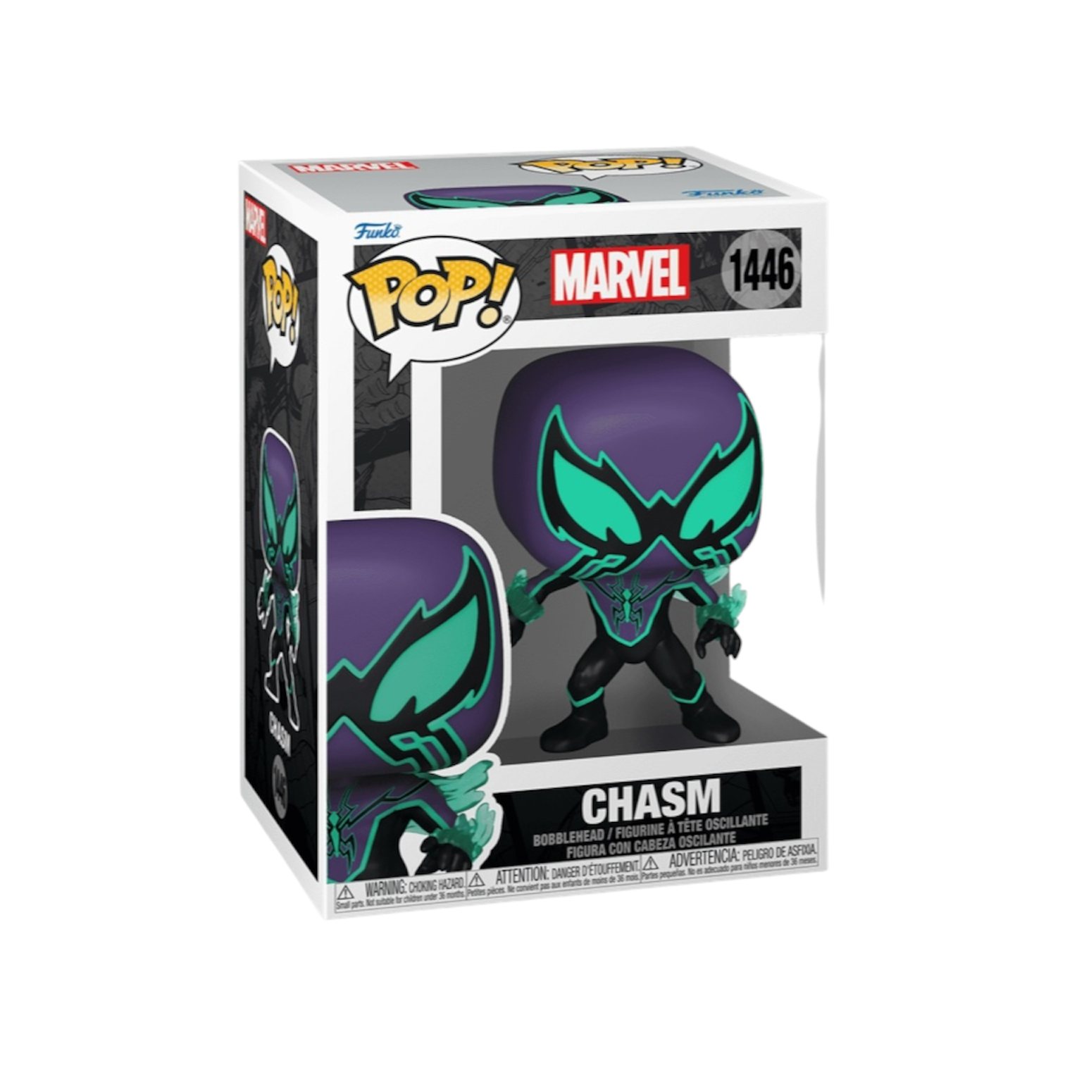 Marvel's Chasm #1446 Funko Pop, showcasing a colorful, collectible figure with a unique design and playful expression.