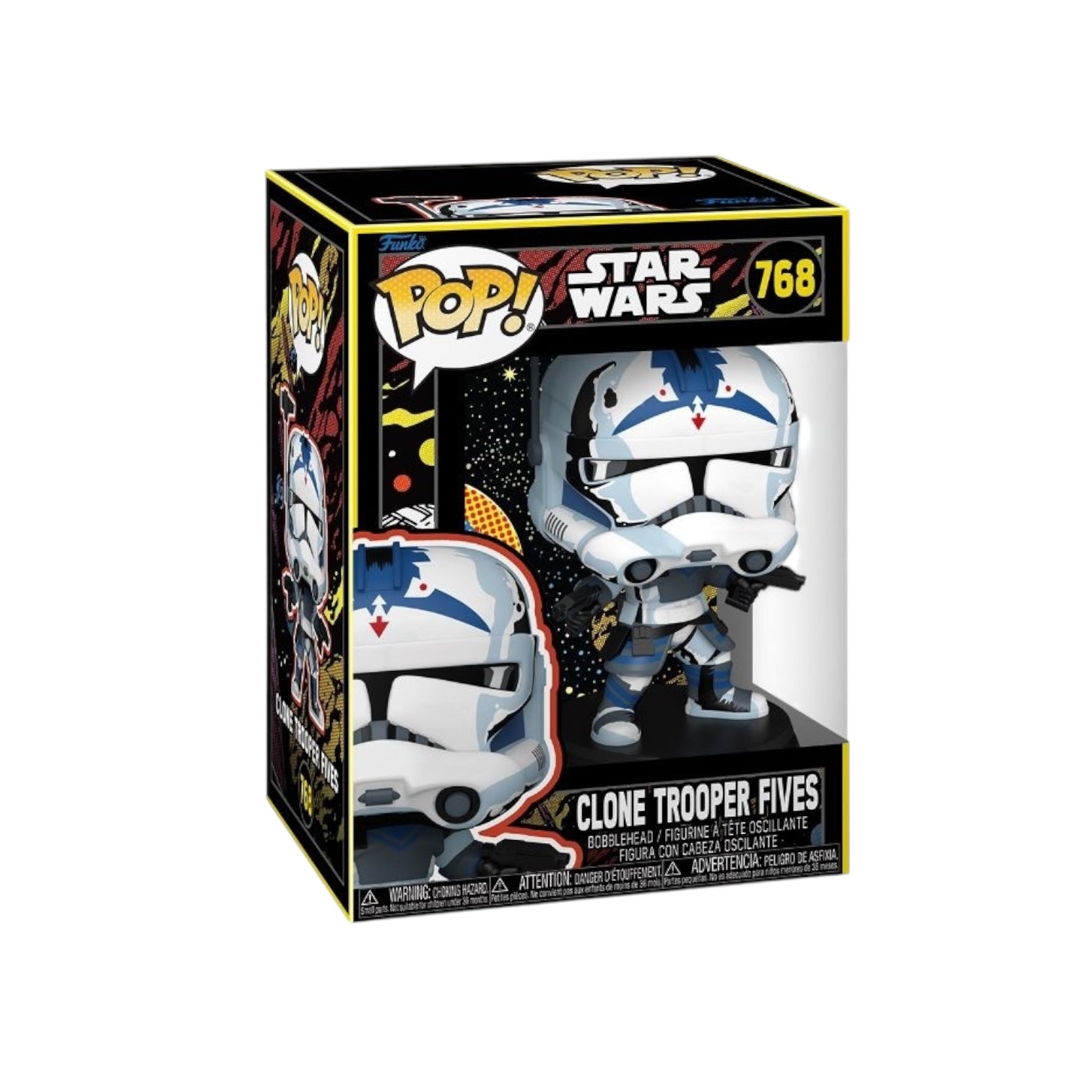 Clone trooper five retro style white blue and grey in colour 