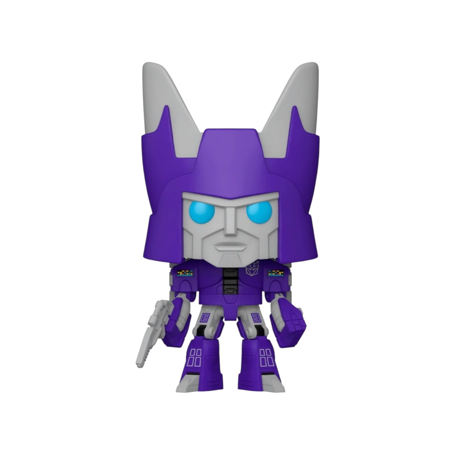 Cyclonus the purple and silver  robotic Transformer in his robot form 
