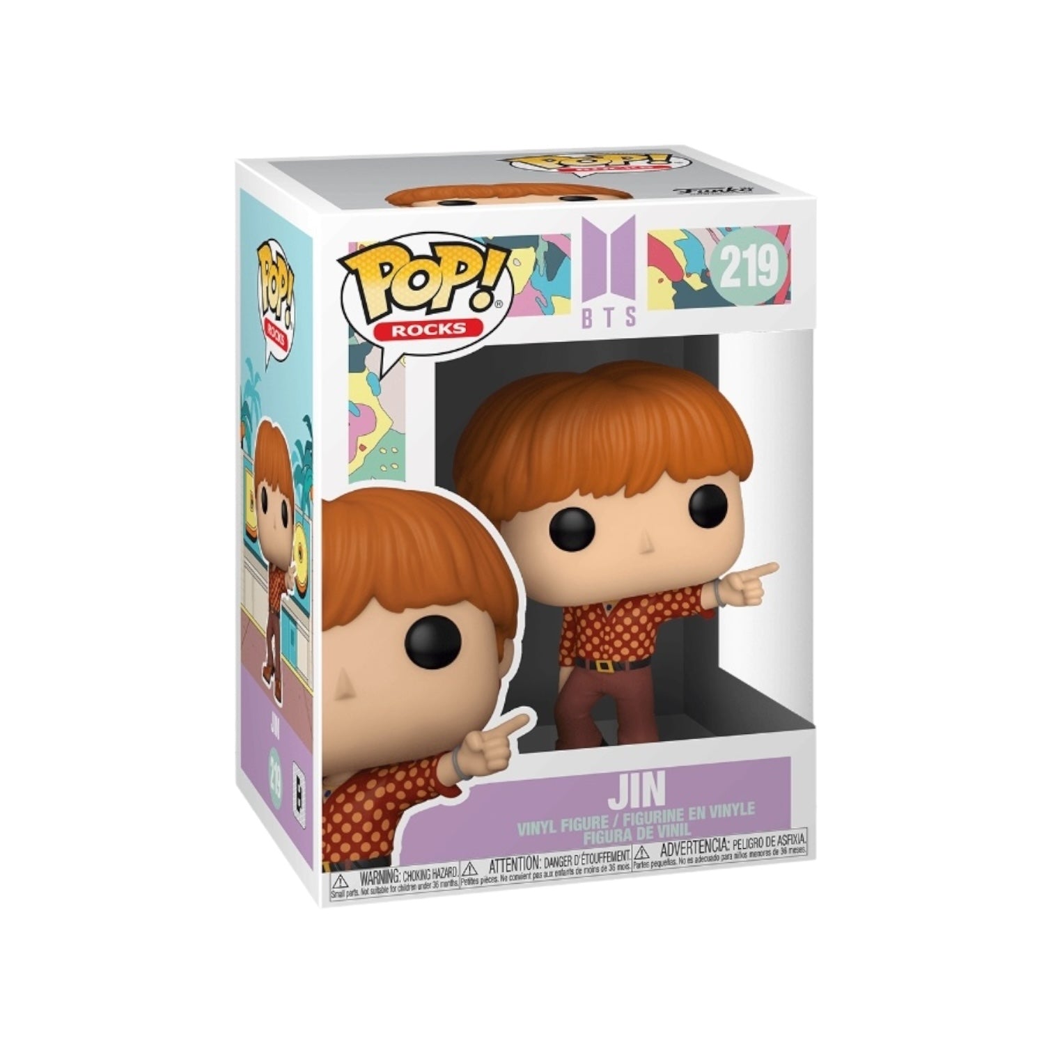 Collectible Jin #219 Funko Pop! from BTS, featuring detailed design and vibrant colors, perfect for any fan's display.