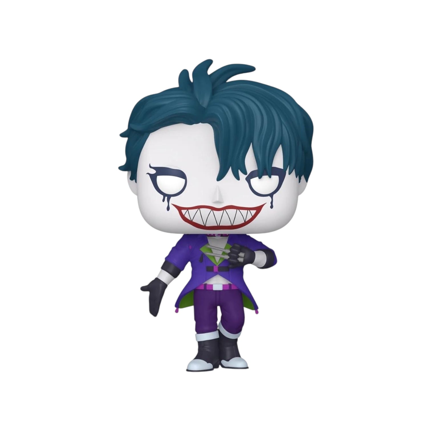 The Joker wearing a purple outfit blue hair and a wide green with bright red lips, chase variant 