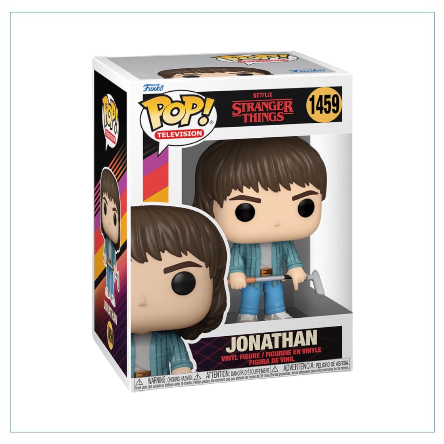 Jonathan from Stranger Things Funko Pop! figure, showcasing his signature look with detailed features and vibrant colors.