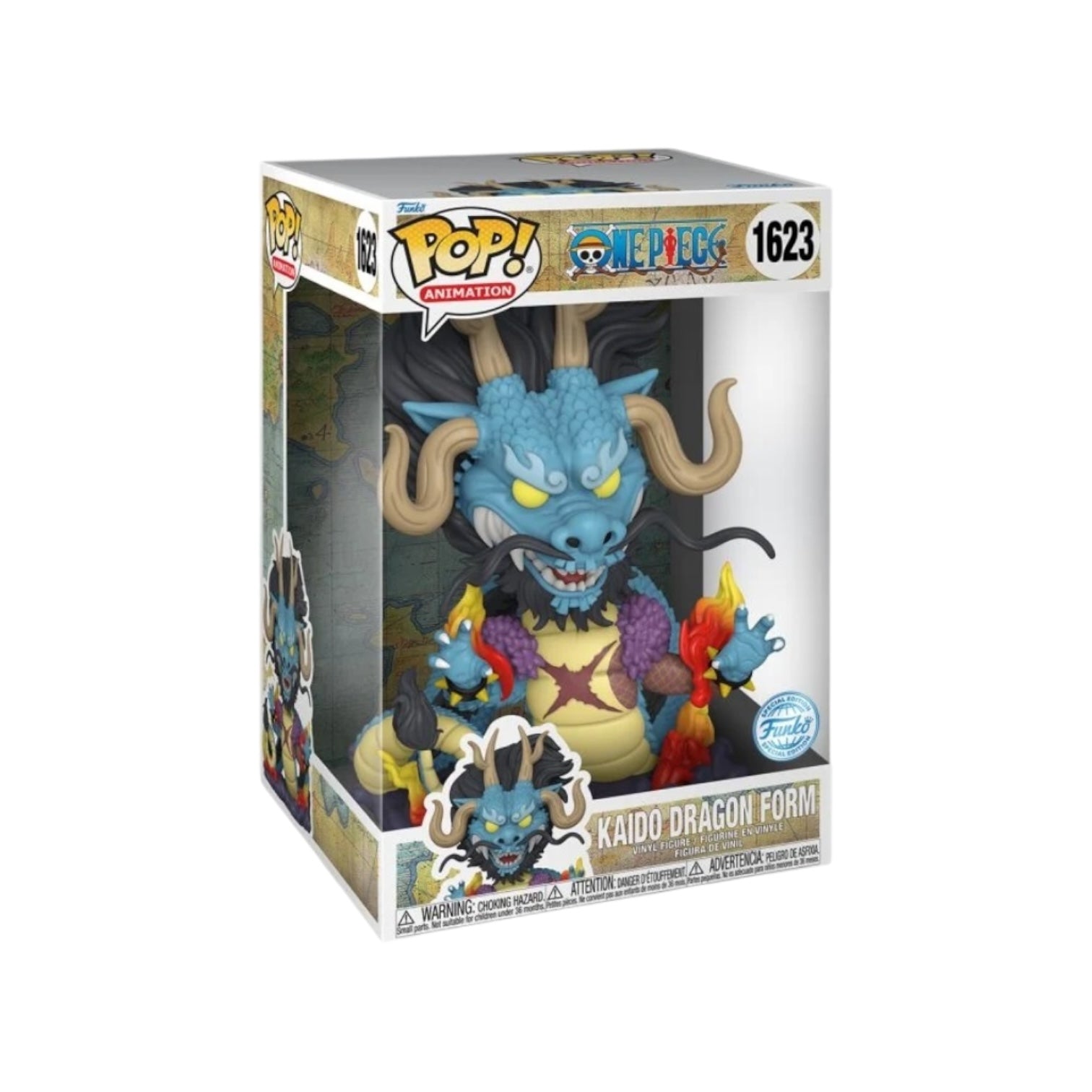 10" Funko POP Displaying a fierce looking colourful dragon from one piece 