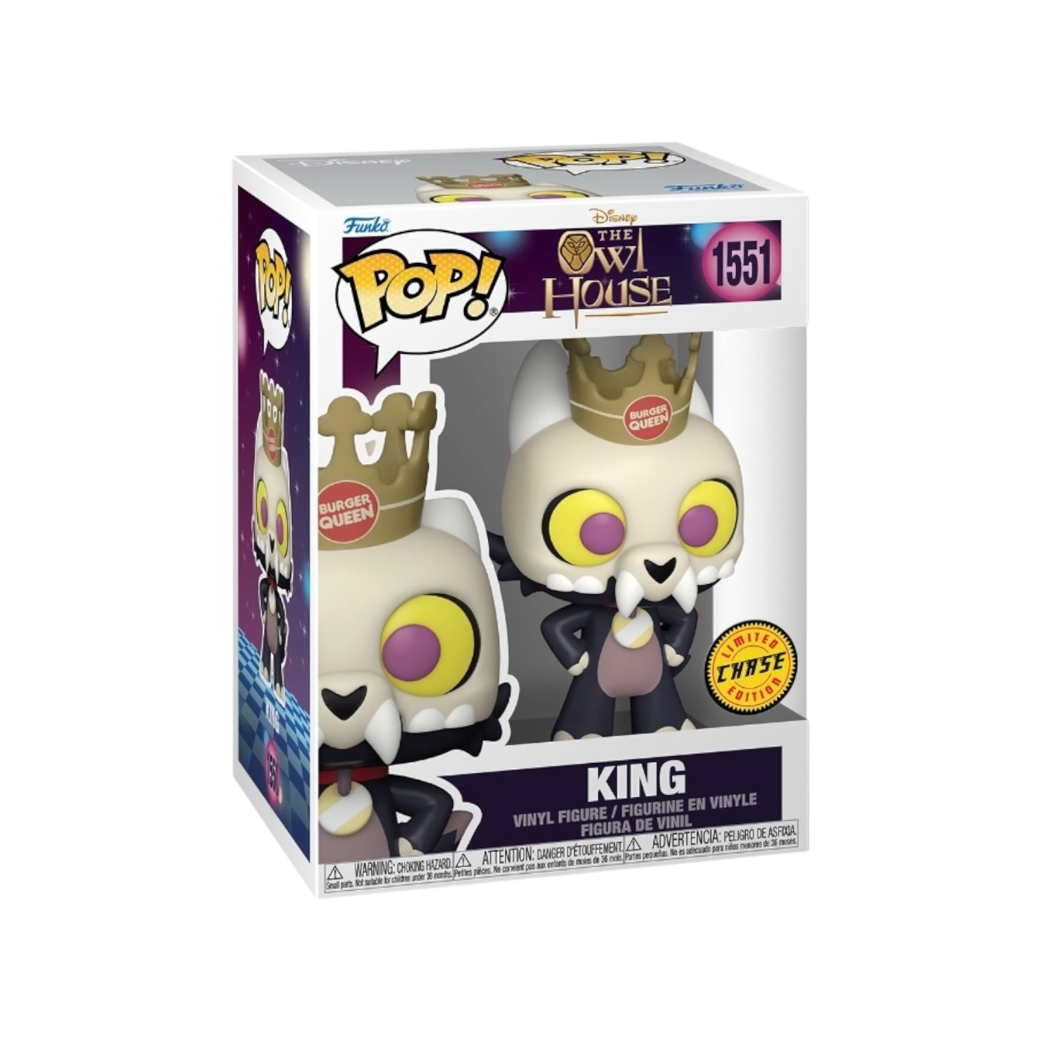 character from the Disney Movie King he has white face , blue body and bright yellow and pink eyes wearing gold crown chase variant 