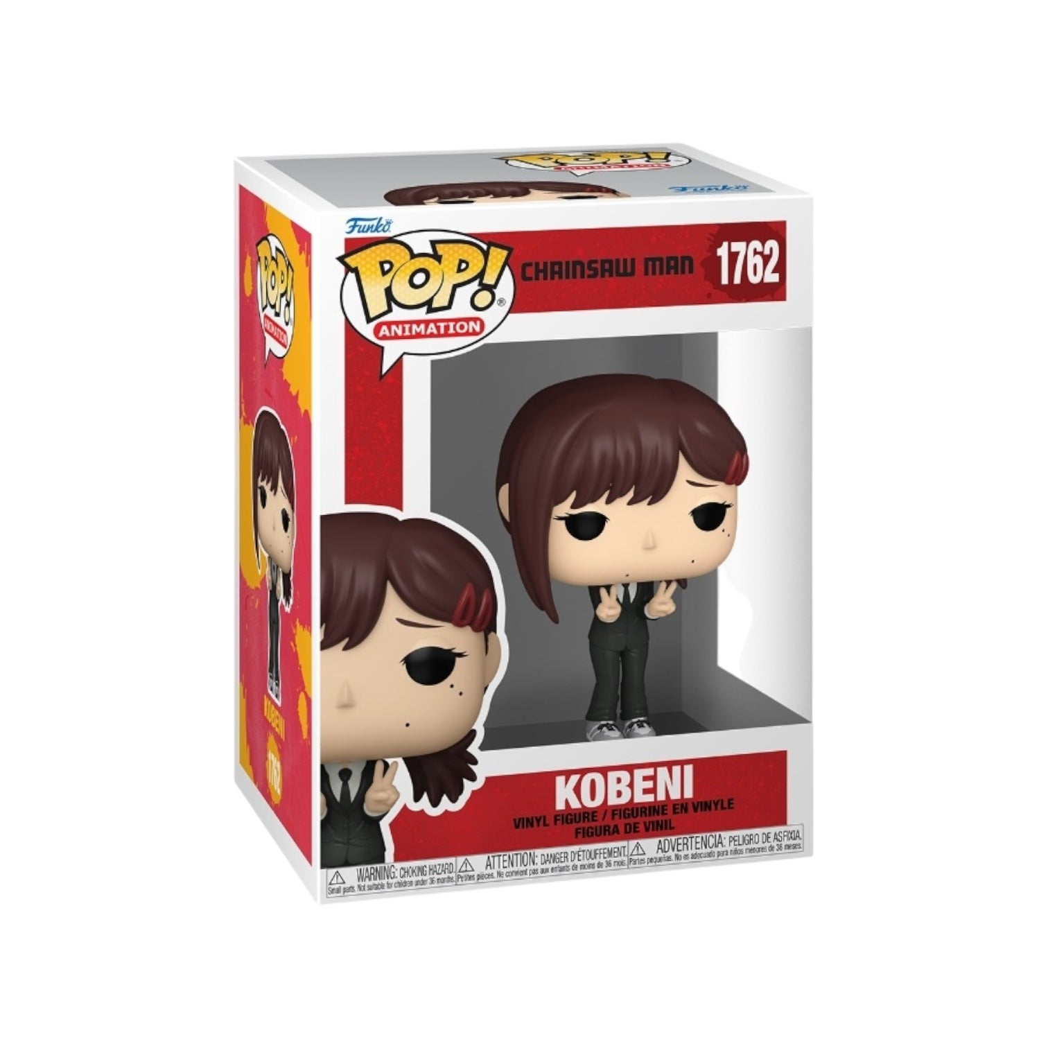 Kobeni #1762 Funko Pop, wearing brown hair and two red clips in hair 