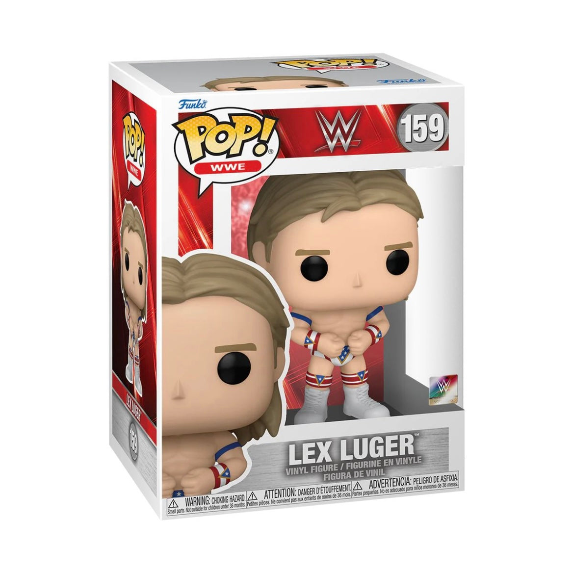 Funko Pop! figure of Lex Luger #159, featuring the legendary WWE wrestler in a dynamic pose with vivid detailing.