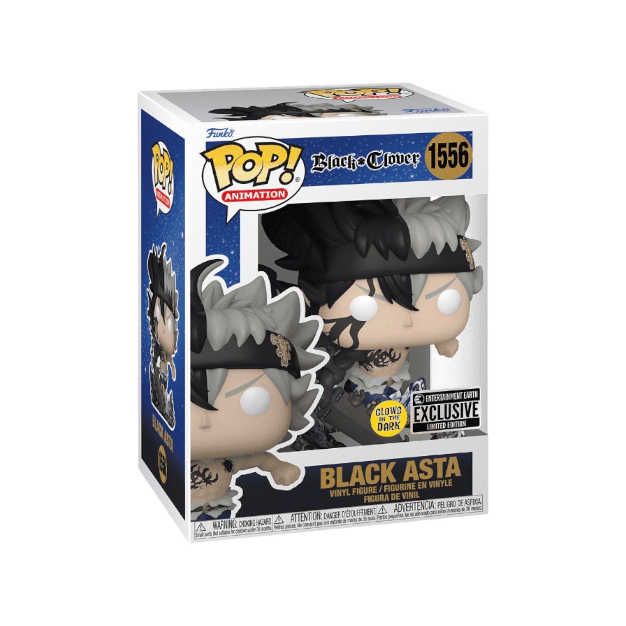 Black Asta #1556 (Glows in the Dark) Funko Pop! - Black Clover - Entertainment Earth Exclusive