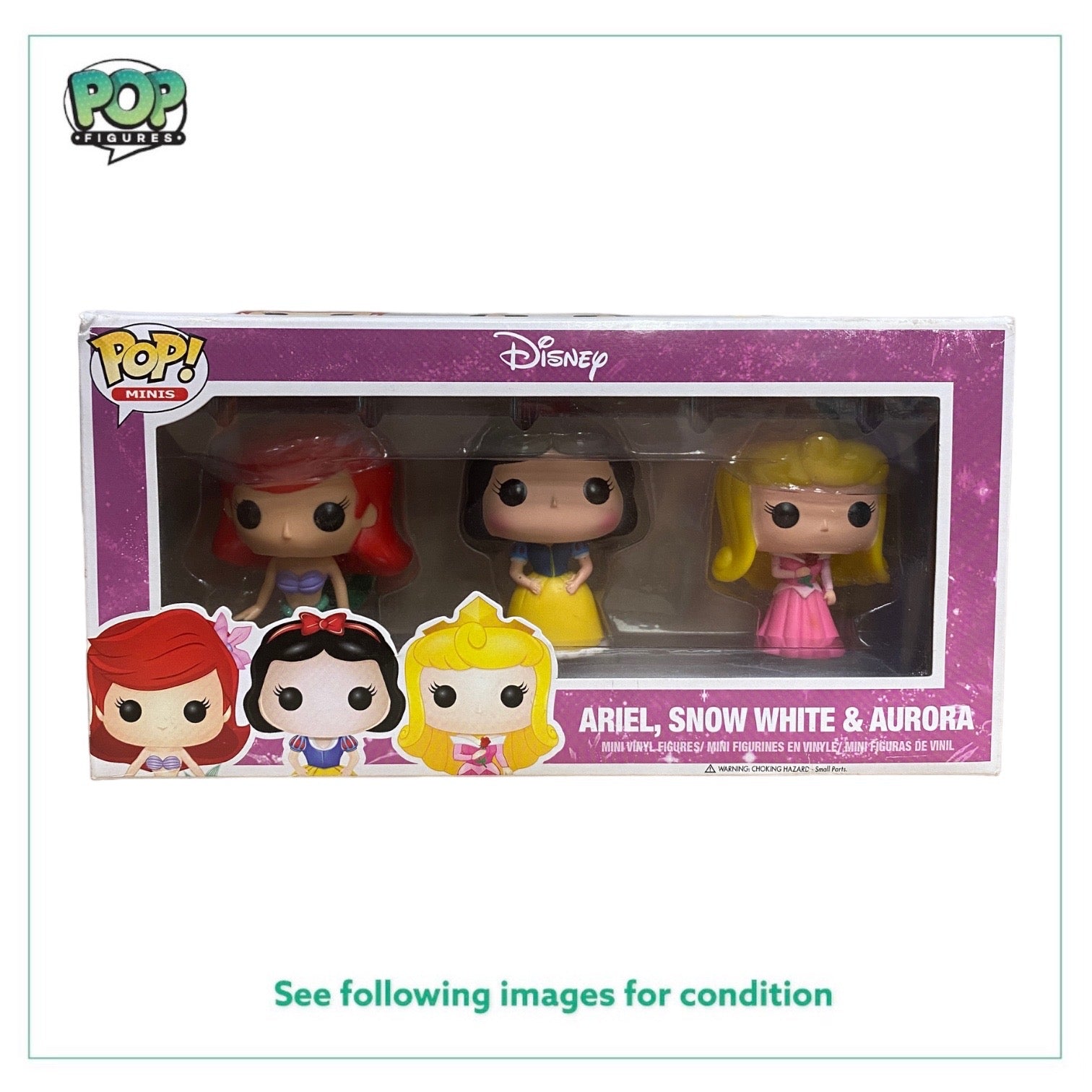 Ariel, Snow White and Aurora 3 Pack Funko Pop Minis! - Disney - 2013 Pop! - Condition 7.5/10