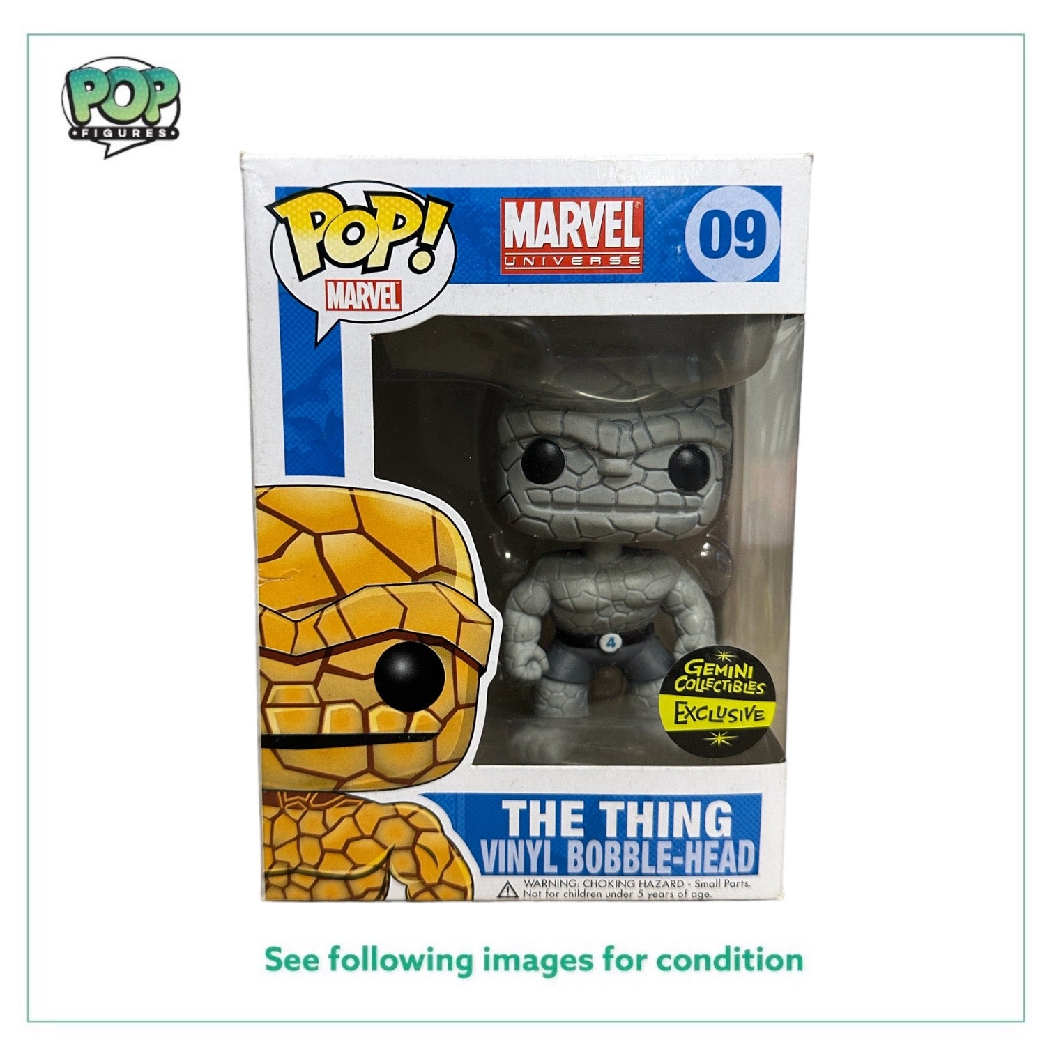 The Thing #09 (Black and White) Funko Pop! - Marvel Universe - Gemini Collectibles Exclusive - Condition 6.5/10