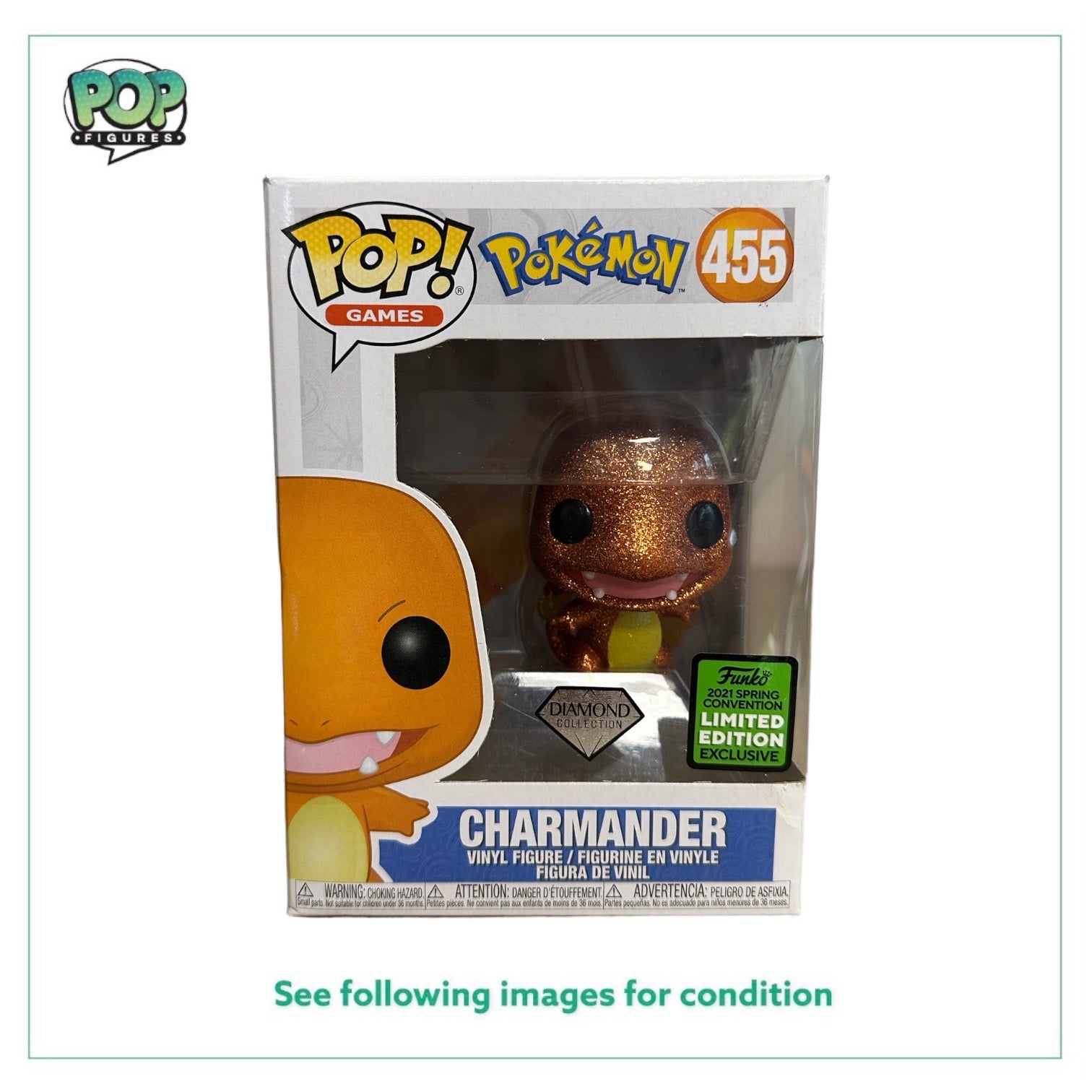 Charmander #455 (Diamond Collection) Funko Pop! - Pokemon - ECCC 2021 Shared Exclusive - Condition 8/10