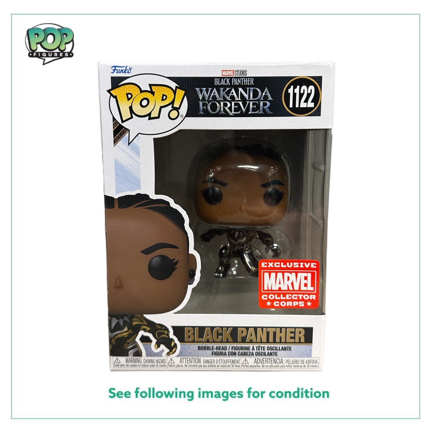 Black Panther #1122 (Unmasked) Funko Pop! - Black Panther - Marvel Collector Corps Exclusive - Condition 9/10