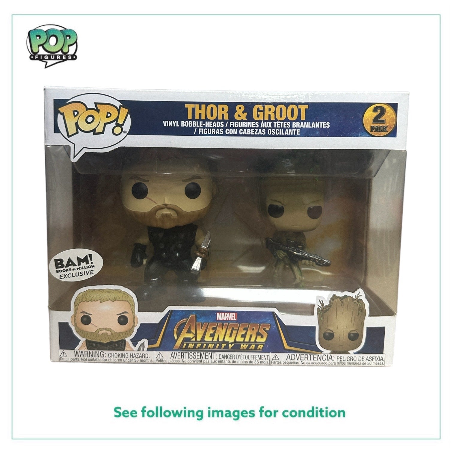 Thor & Groot 2 Pack Funko Pop! - Avengers Infinity War - BAM Exclusive - Condition 7/10