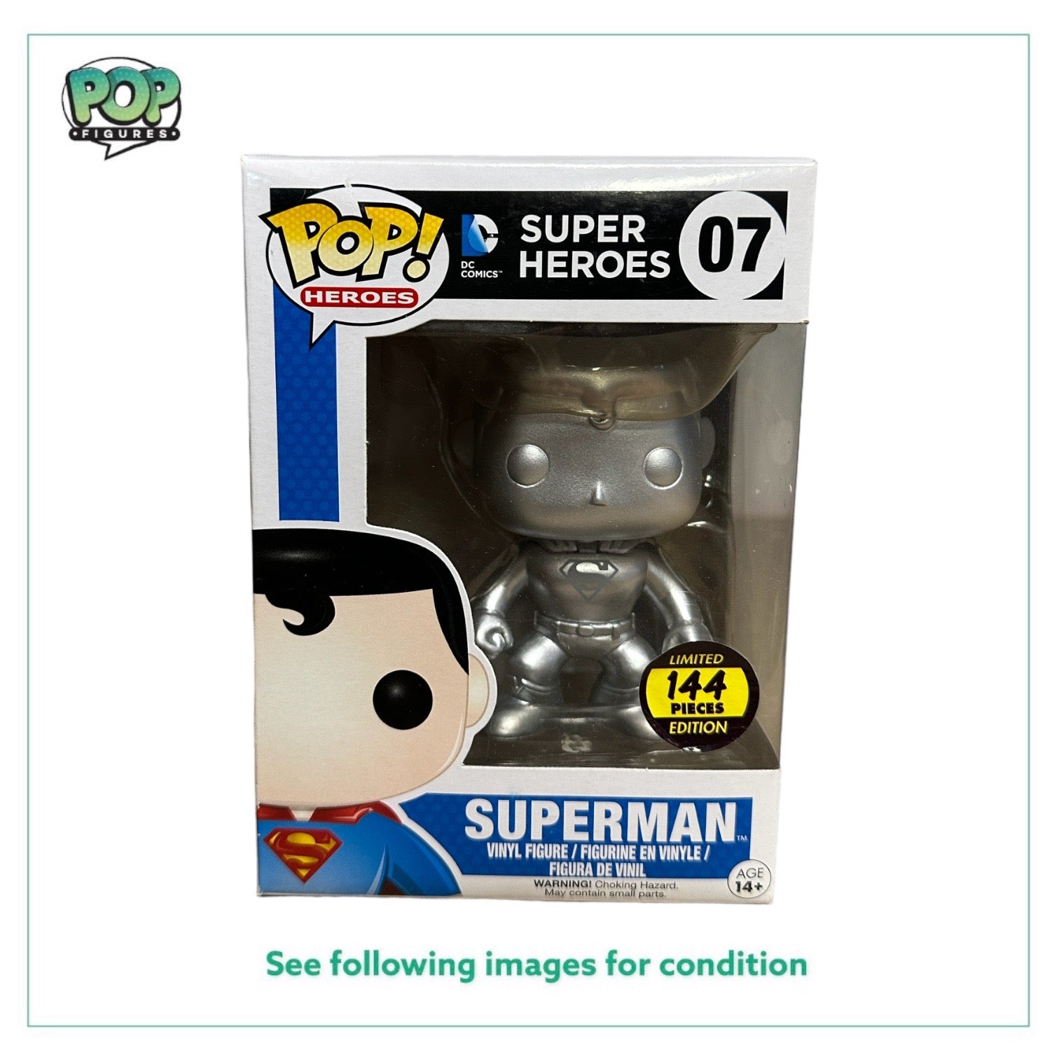 Superman #07 (Silver) Funko Pop! - DC Super Heroes - Hot Topic Employees Exclusive LE144 Pcs - Condition 6.5/10