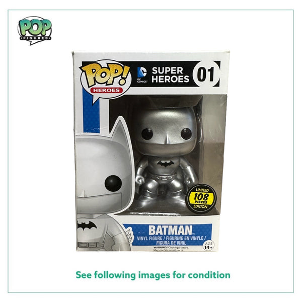 Batman 01 Silver Funko Pop DC Super Heroes Hot Topic Employees Exclusive LE108 Pcs Condition 6 10