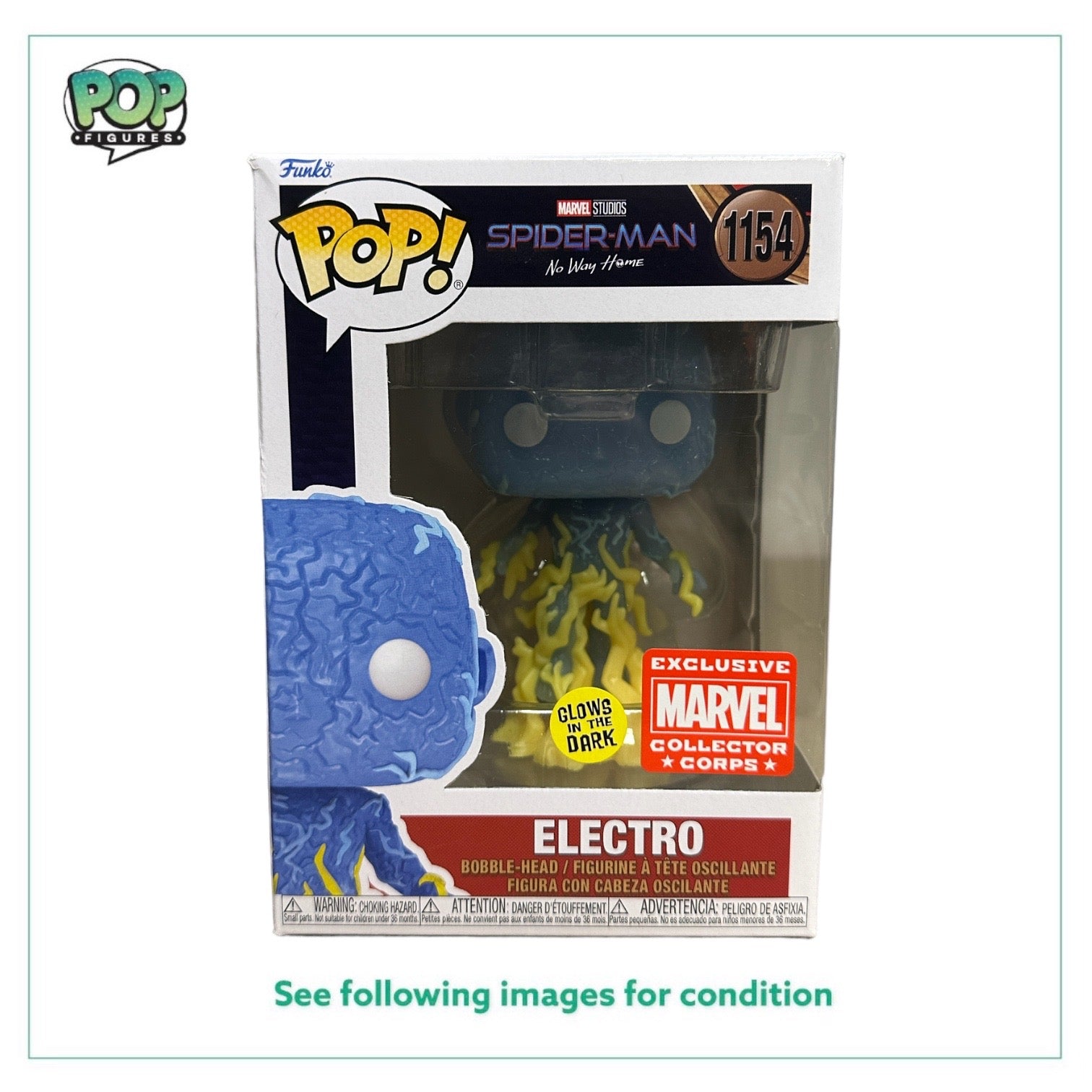 Electro #1154 (Glows in the Dark) Funko Pop! - Spider-Man No Way Home - Marvel Collector Corps Exclusive - Condition 7.5/10