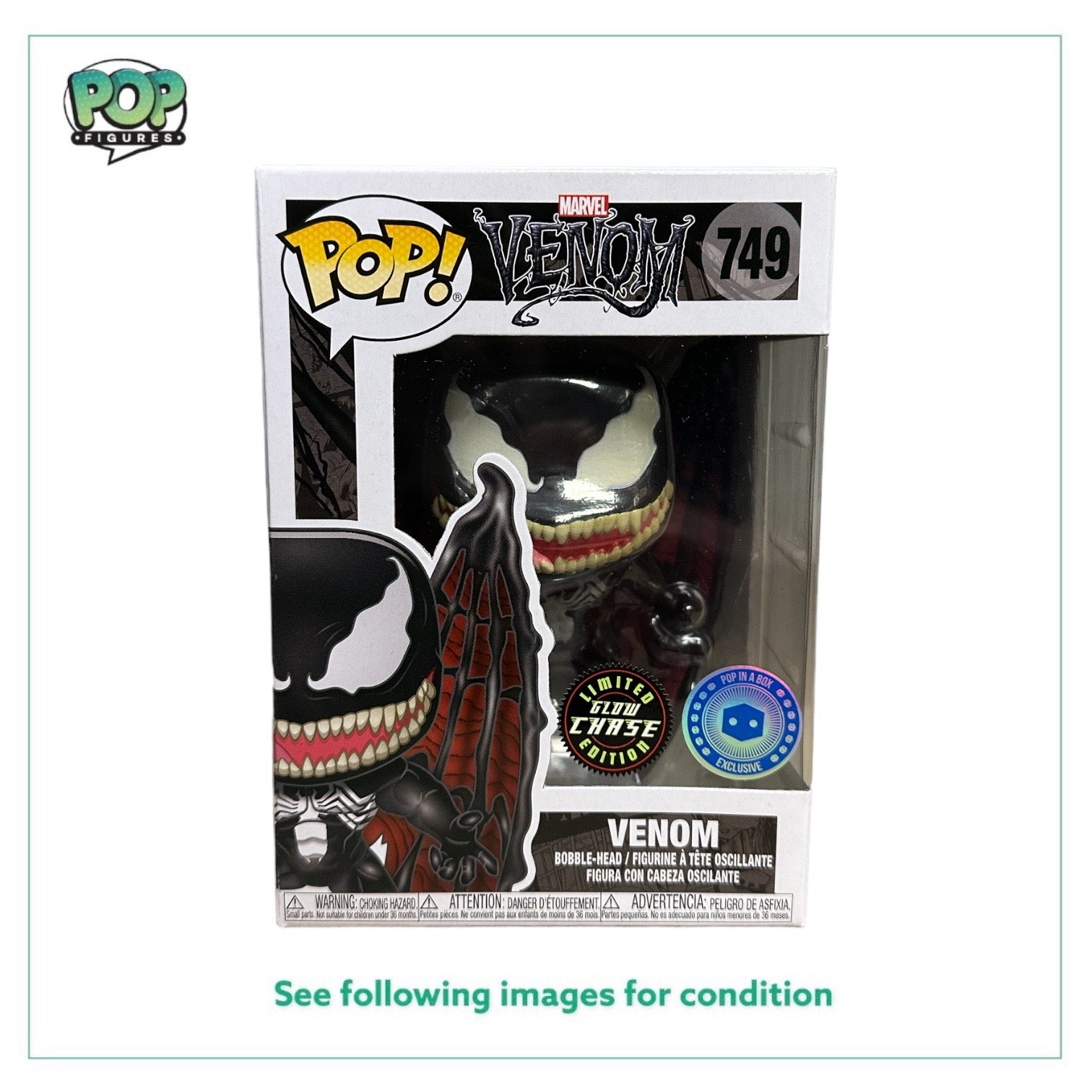 Venom #749 (Glow Chase) Funko Pop! - Venom - Pop In A Box Exclusive - Condition 8.5/10