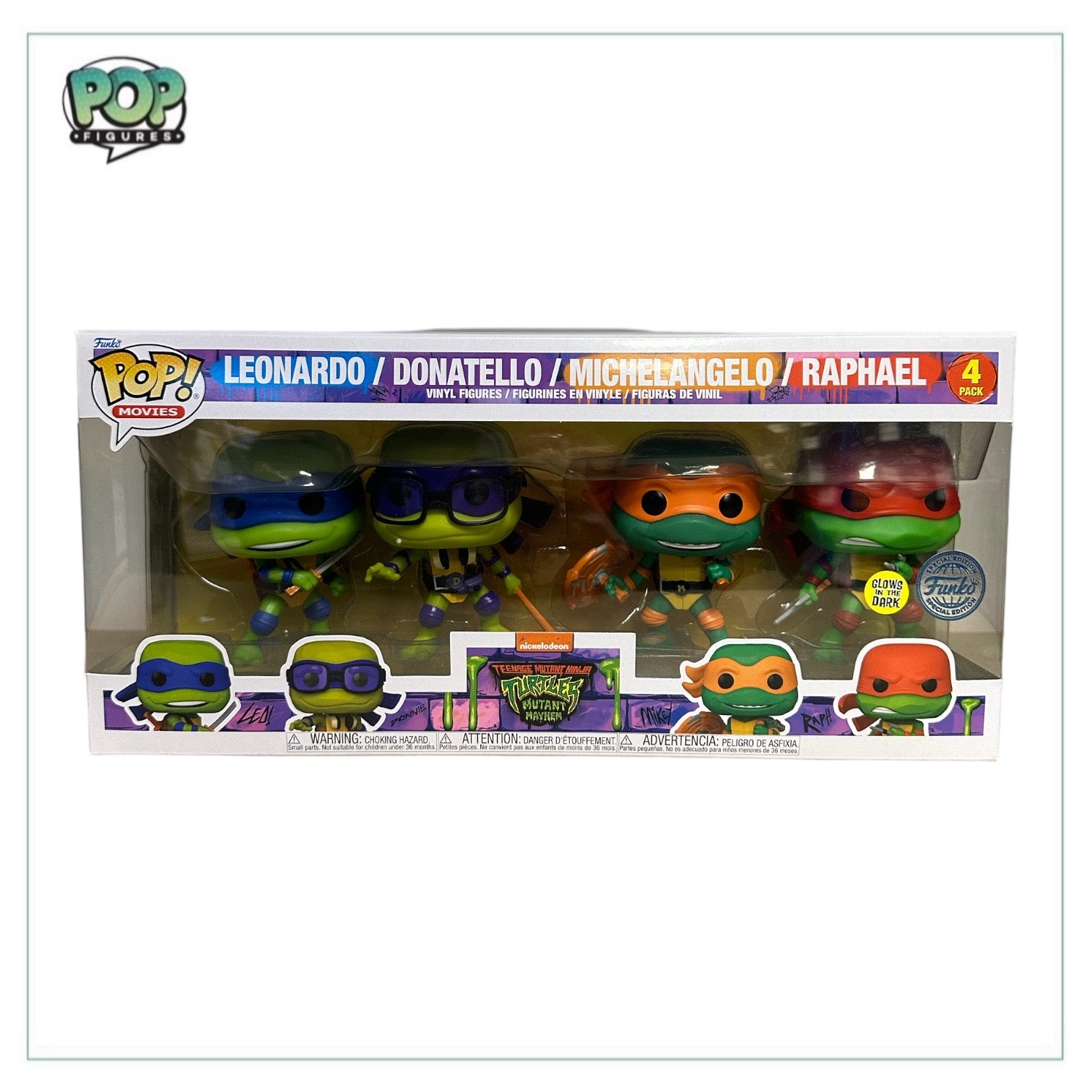 Leonardo / Donatello / Michelangelo / Raphael (Glows in the Dark) 4 Pack Funko Pop! - Teenage Mutant Ninja Turtles Mutant Mayhem - Special Edition