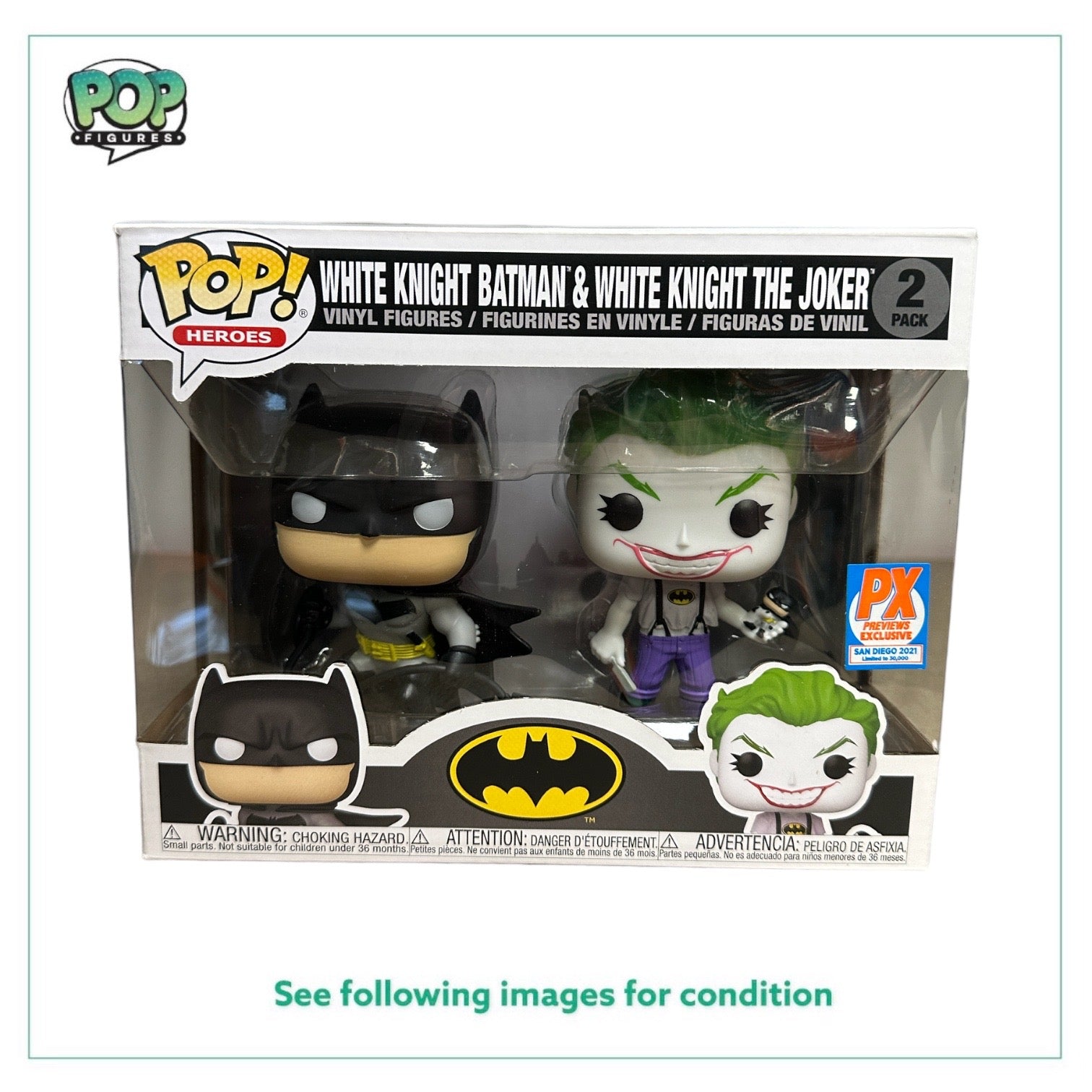 White Knight Batman & White Knight The Joker 2 Pack Funko Pop! - DC Super Heroes - PX Previews / SDCC 2021 Exclusive LE30000 Pcs - Condition 9/10