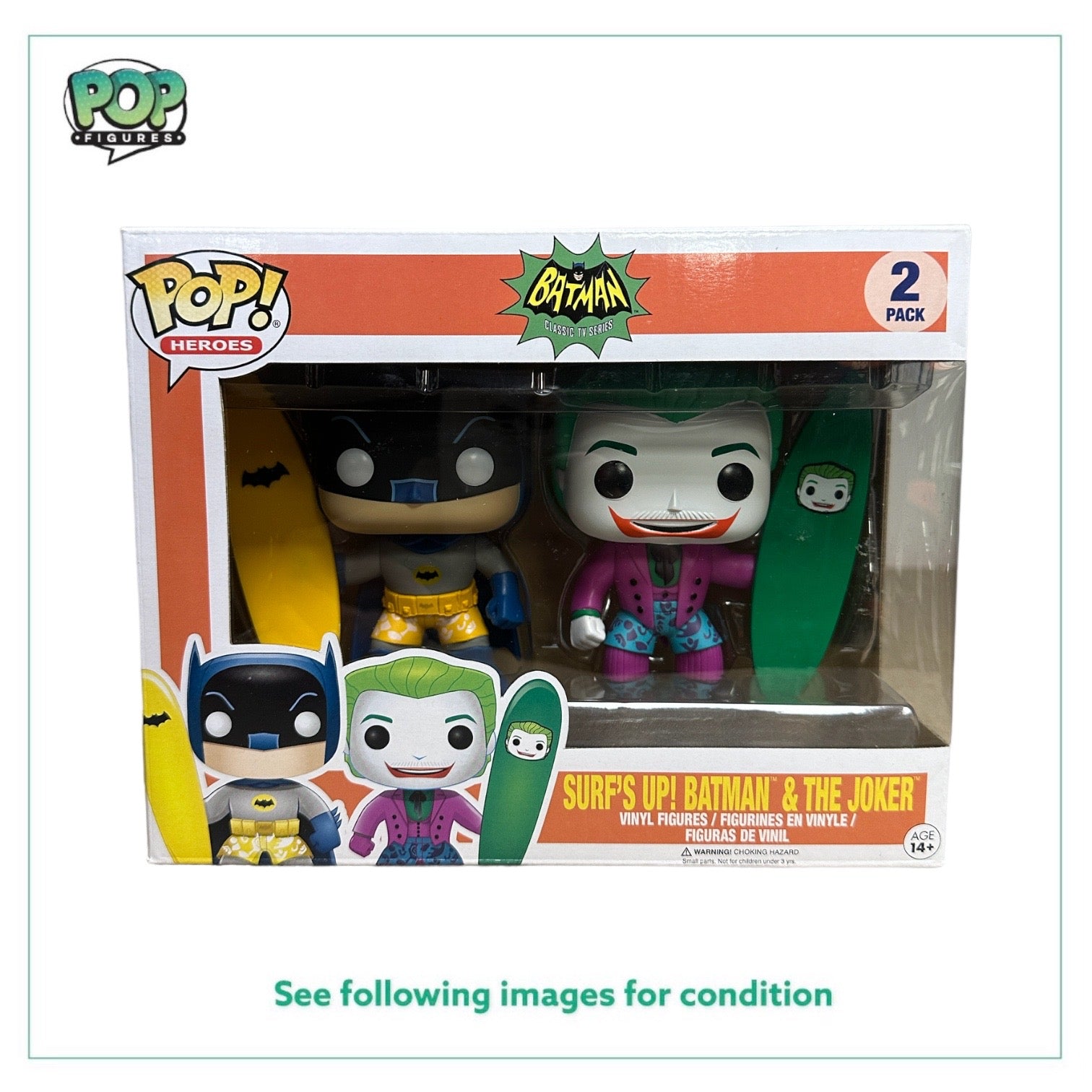 Surf's Up! Batman & The Joker 2 Pack Funko Pop! - Batman Classic TV Series - 2016 Pop! - Condition 9/10