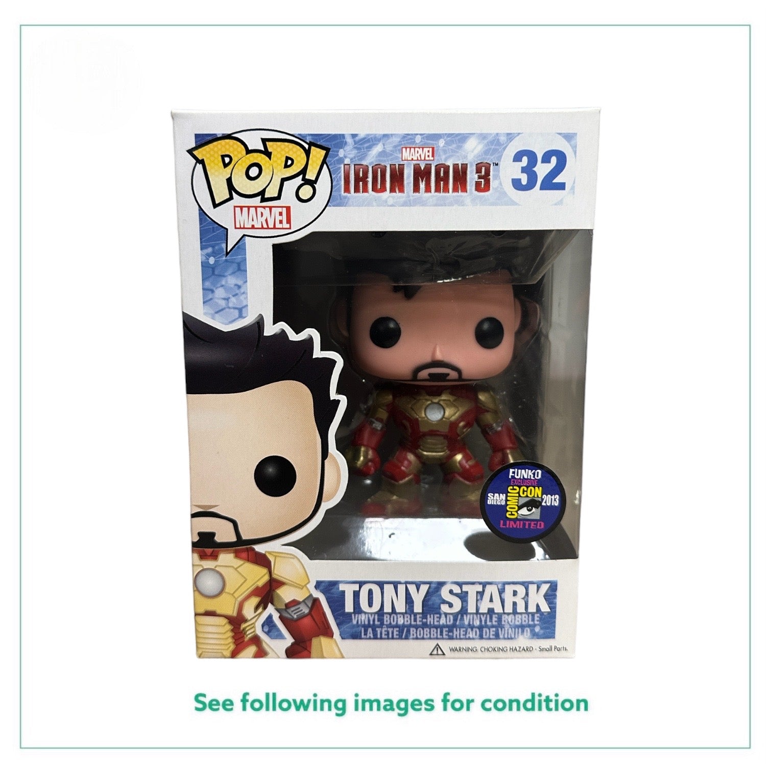 Tony Stark #32 (Unmasked) Funko Pop! - Iron Man 3 - SDCC 2013 Exclusive - Condition 8.75/10