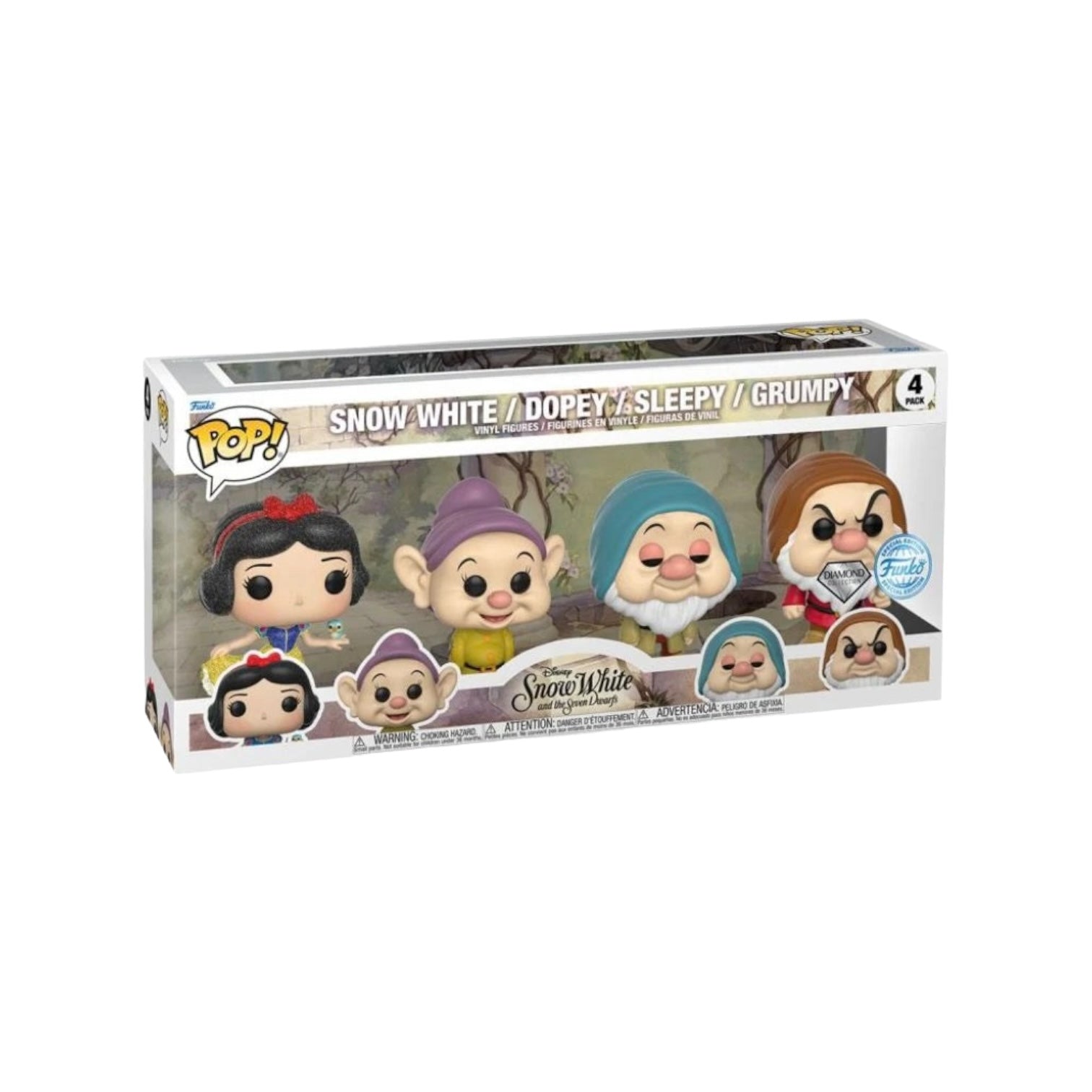 Snow White / Dopey / Sleepy / Grumpy (Diamond Collection) 4 Pack Funko Pop! - Snow White and The Seven Dwarfs - Special Edition