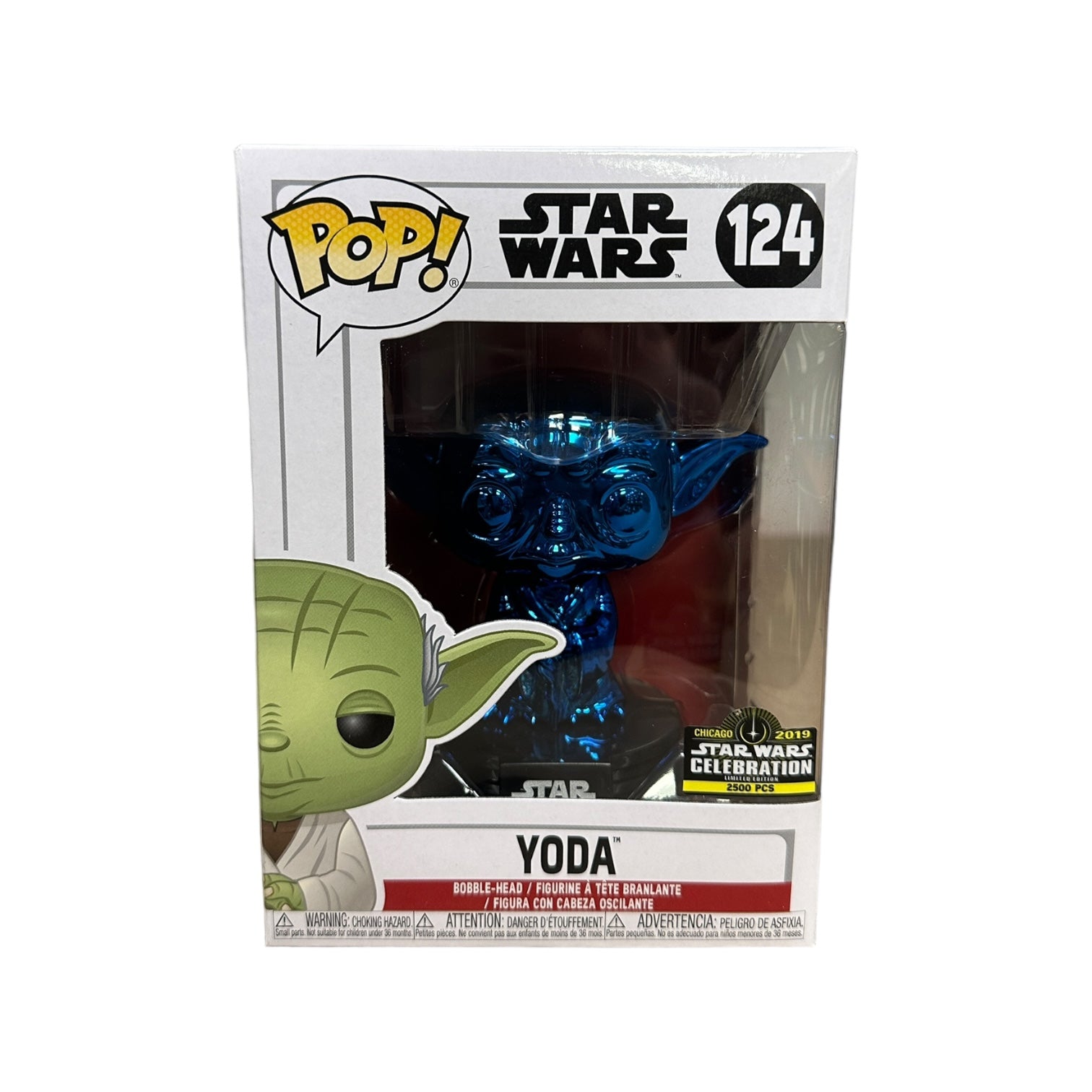 Yoda #124 (Blue Chrome) Funko Pop! - Star Wars - Star Wars Celebration Chicago 2019 Exclusive LE2500 Pcs - Condition 8.75/10