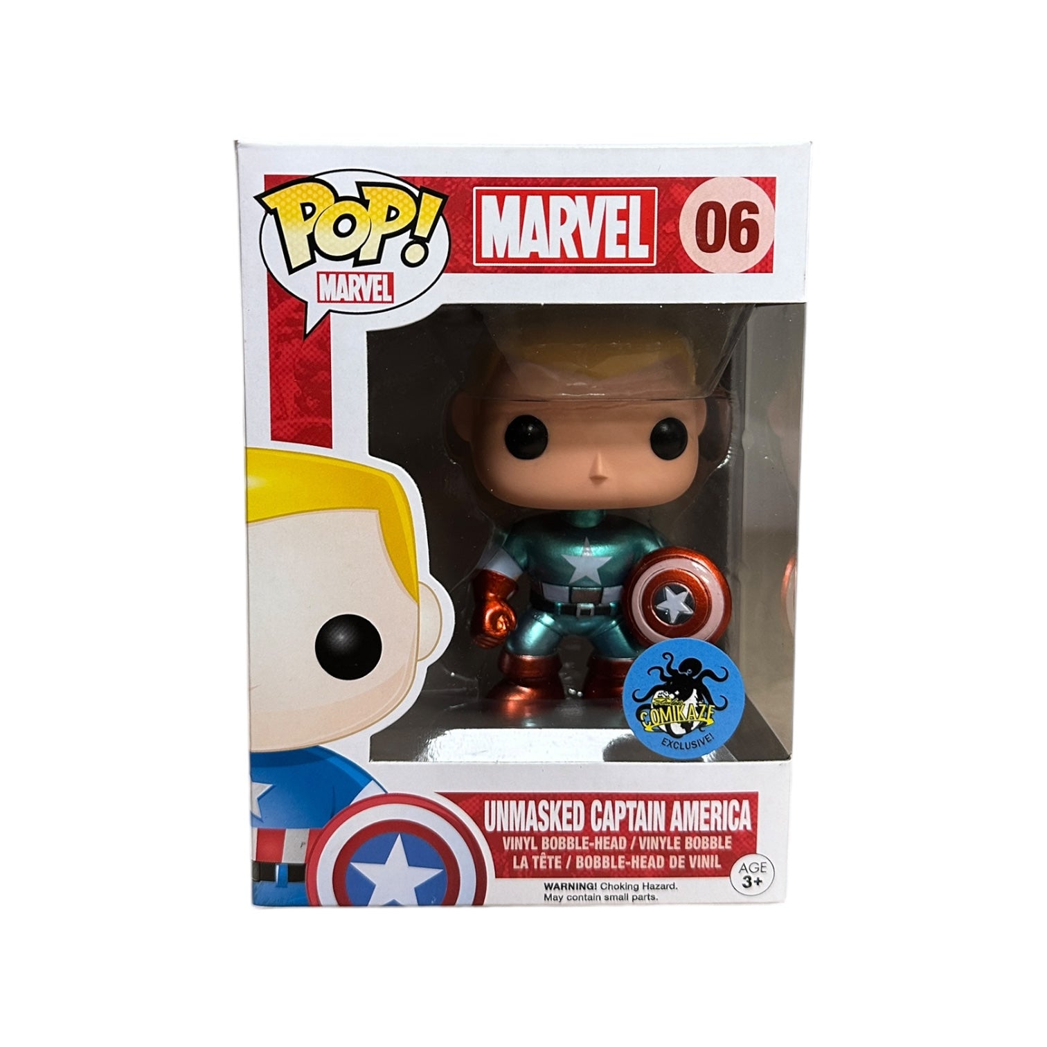 Unmasked Captain America #06 (Metallic) Funko Pop! - Marvel - LACC 2014 Exclusive - Condition 8.5/10