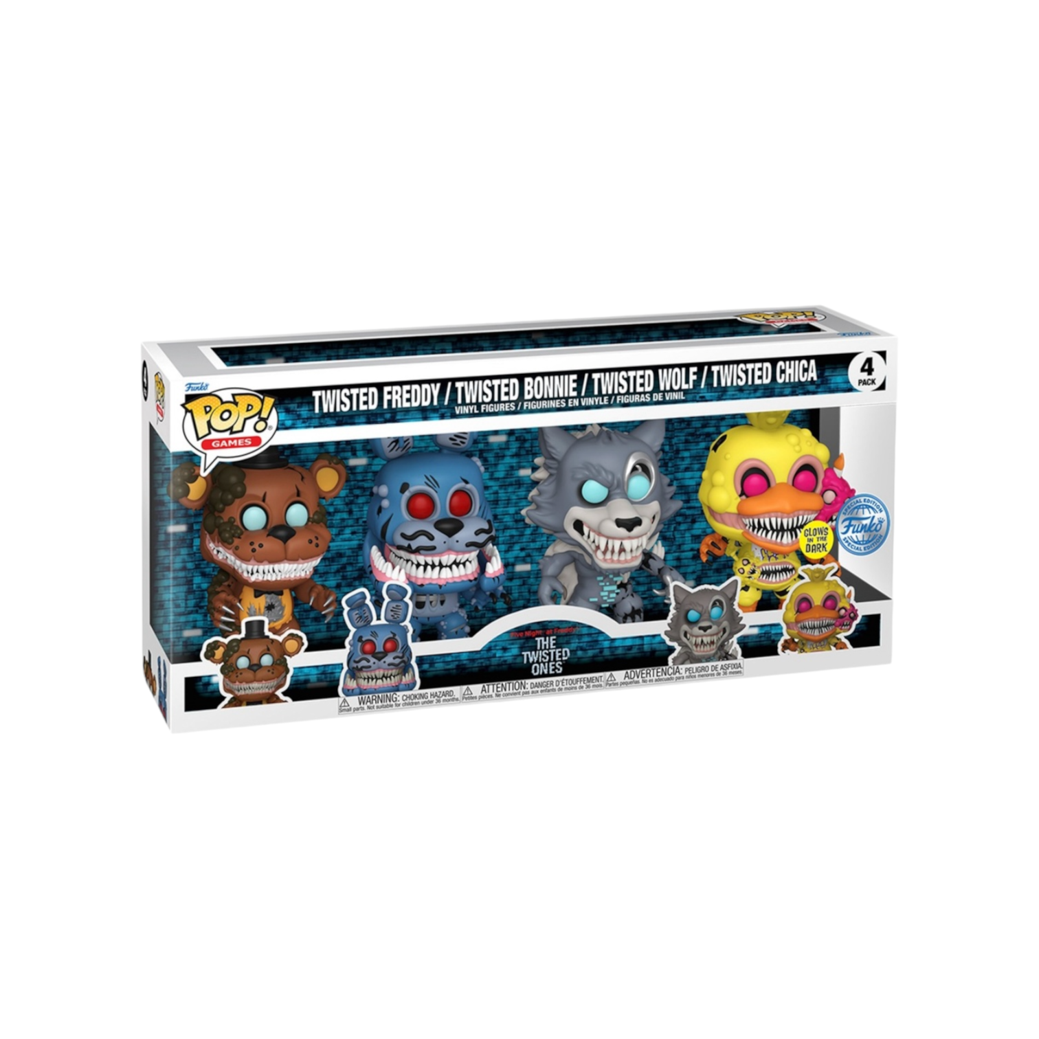 Twisted Freddy / Twisted Bonnie / Twisted Wolf/ Twisted Chica (Glow in the Dark) Funko 4 Pack - Five Nights at Freddy's  - Special Edition