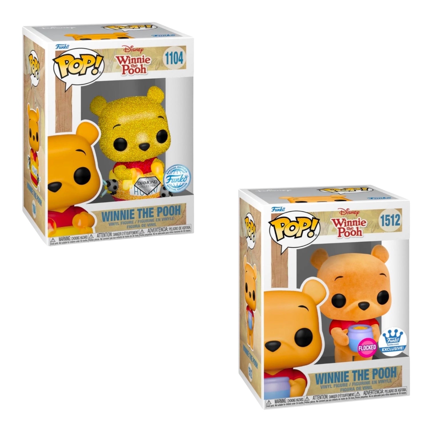 Winnie the Pooh #1104 (Diamond) & Winnie the Pooh #1512 (Flocked) Funko Pop! Bundle - Disney