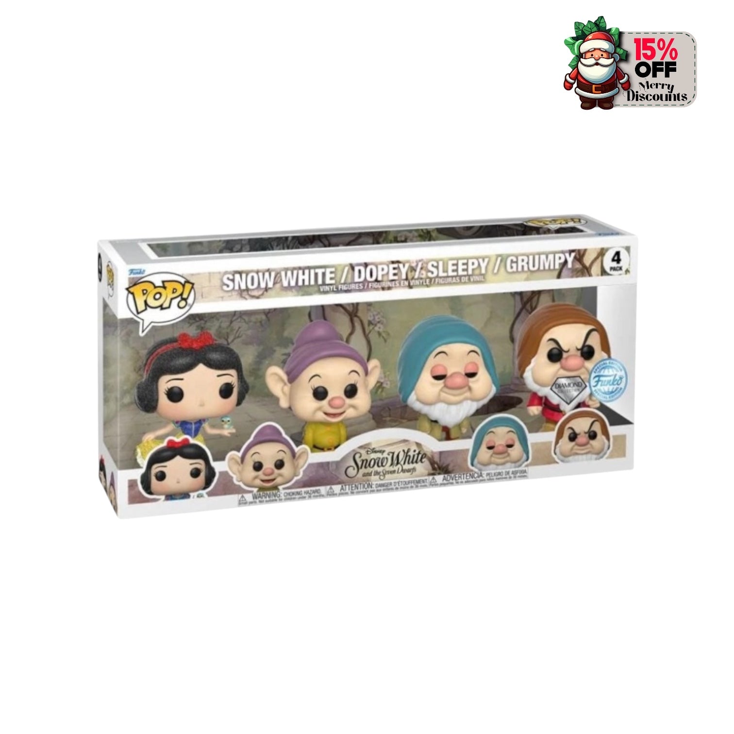 Snow White / Dopey / Sleepy / Grumpy (Diamond Collection) 4 Pack Funko Pop! - Snow White and The Seven Dwarfs - Special Edition