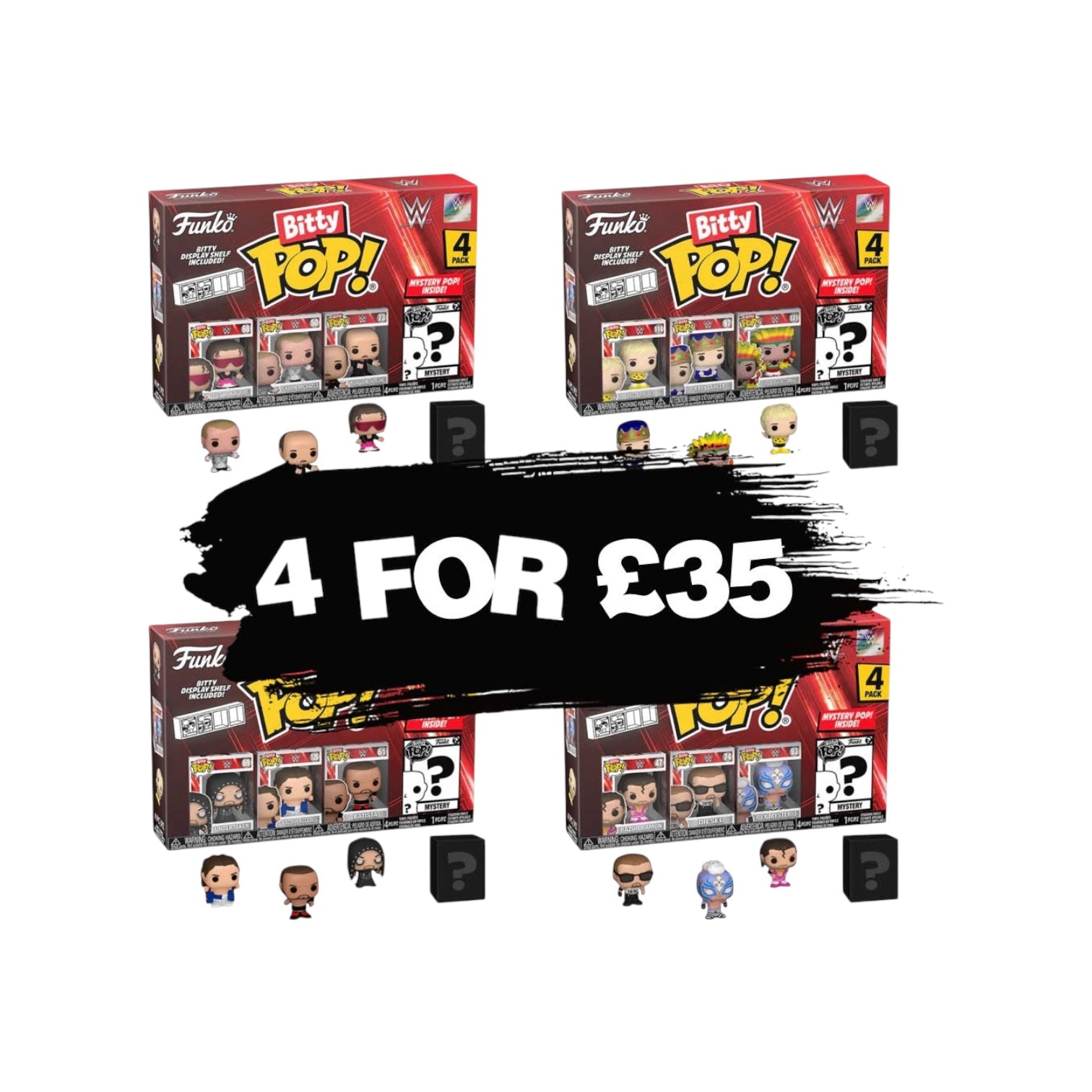 WWE Bitty Pops 4 Packs Bundle