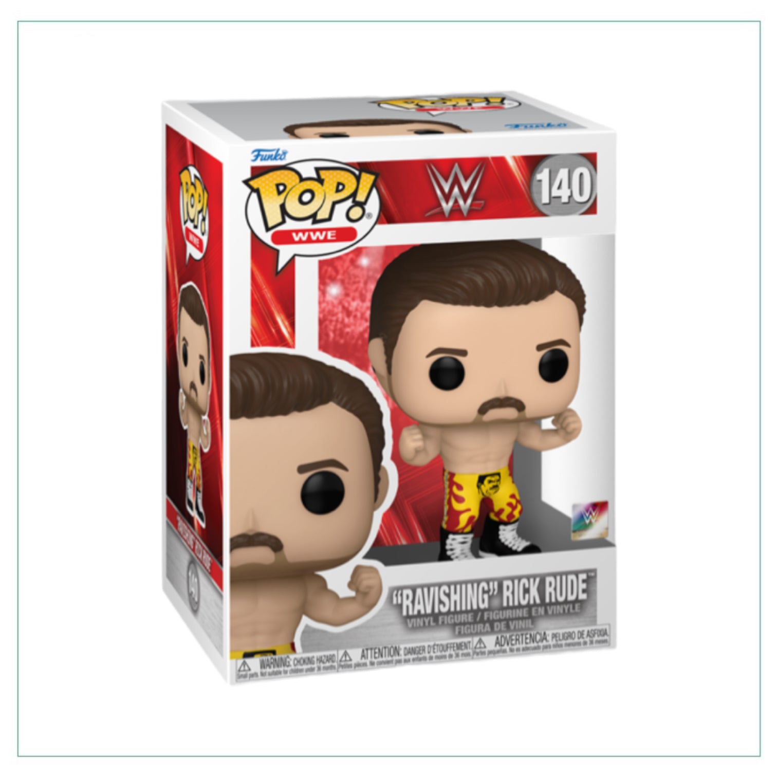 Funko Pop! figure of 'Ravishing' Rick Rude #140, showcasing his iconic wrestling pose and signature attire.