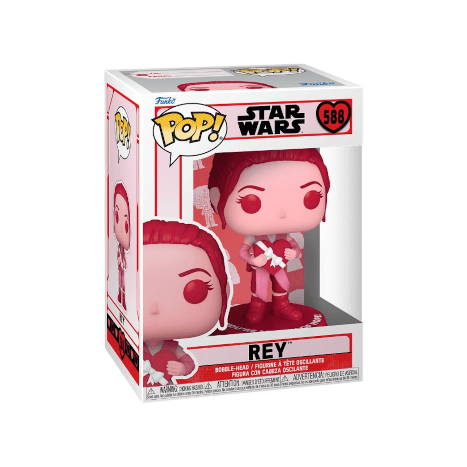 Rey Star Wars characters figure in pink white and red details 