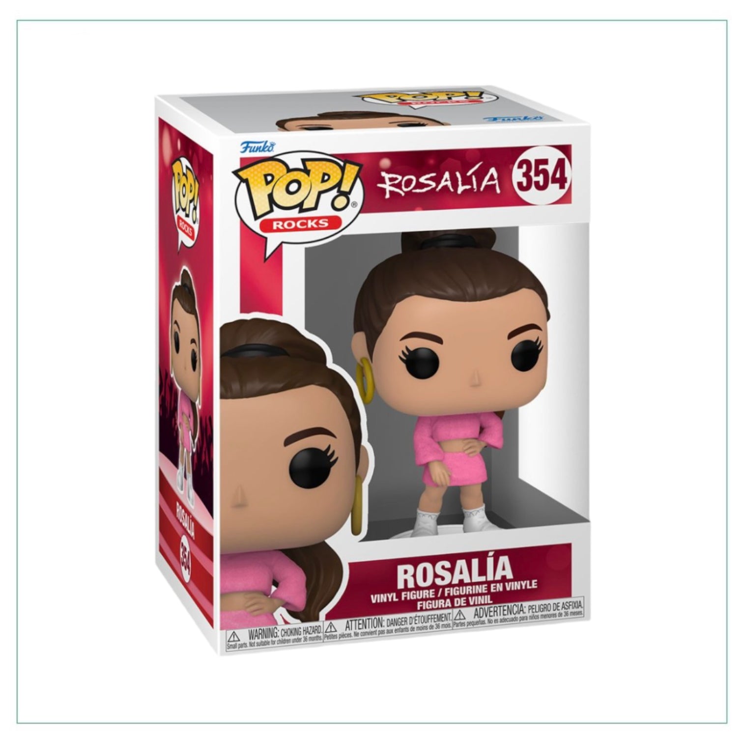 Funko Pop! figure of Rosalía #354, showcasing her stylish look and vibrant personality in a collectible design.