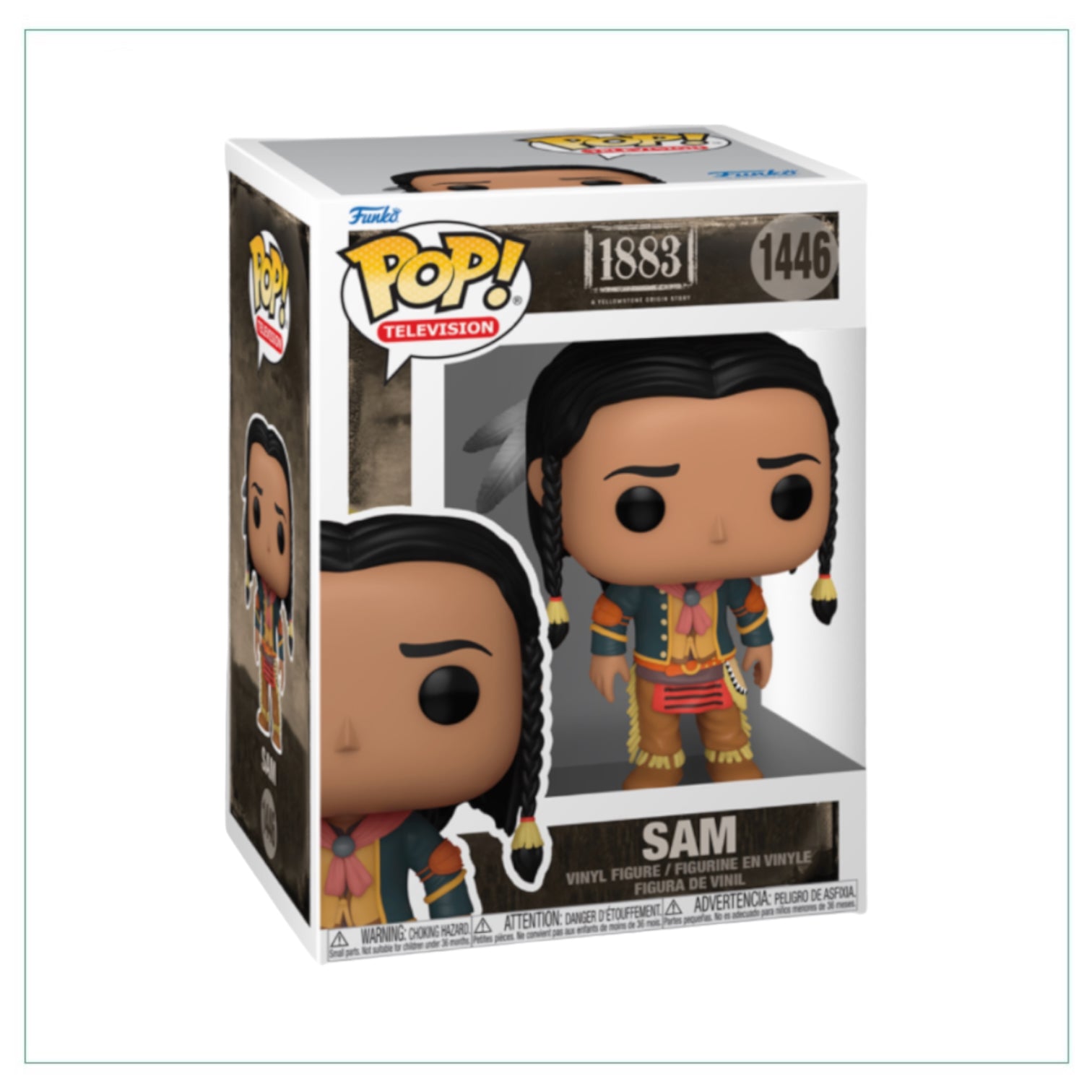  Funko Pop! figure of Sam #1446 from Yellowstone 1883, showcasing his unique style and character in a collectible design.