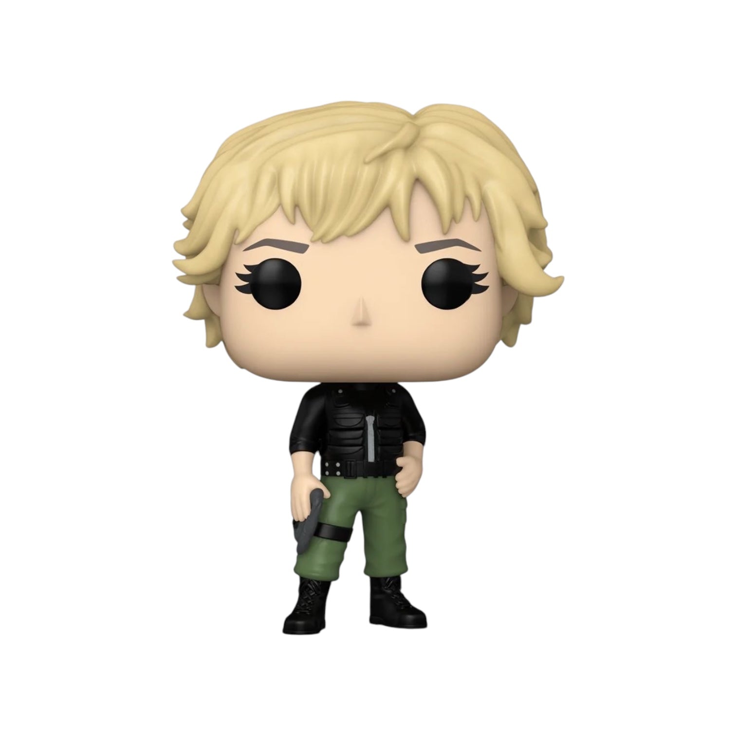 Samantha Carter wearing khaki trousers and black top 