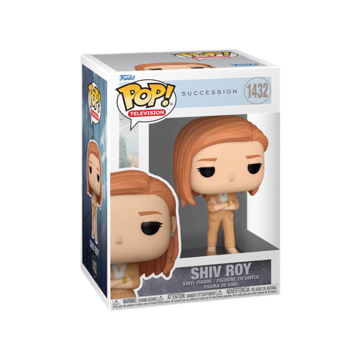 Funko Pop! figure of Shiv Roy from Succession, showcasing her distinctive style and character in a collectible format.