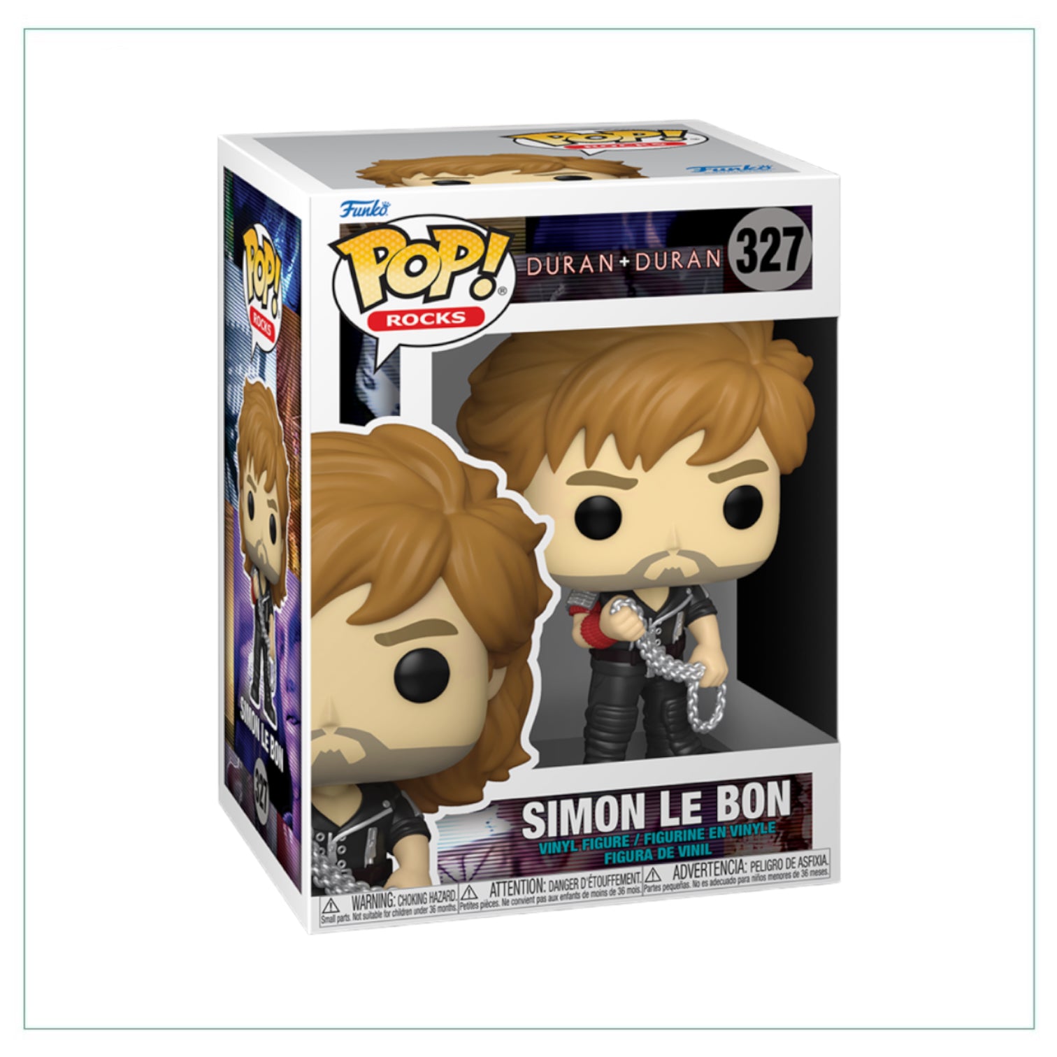 Simon Le Bon #327 Funko Pop! Rocks figure, featuring the iconic Duran Duran frontman in vibrant colors and detailed design.