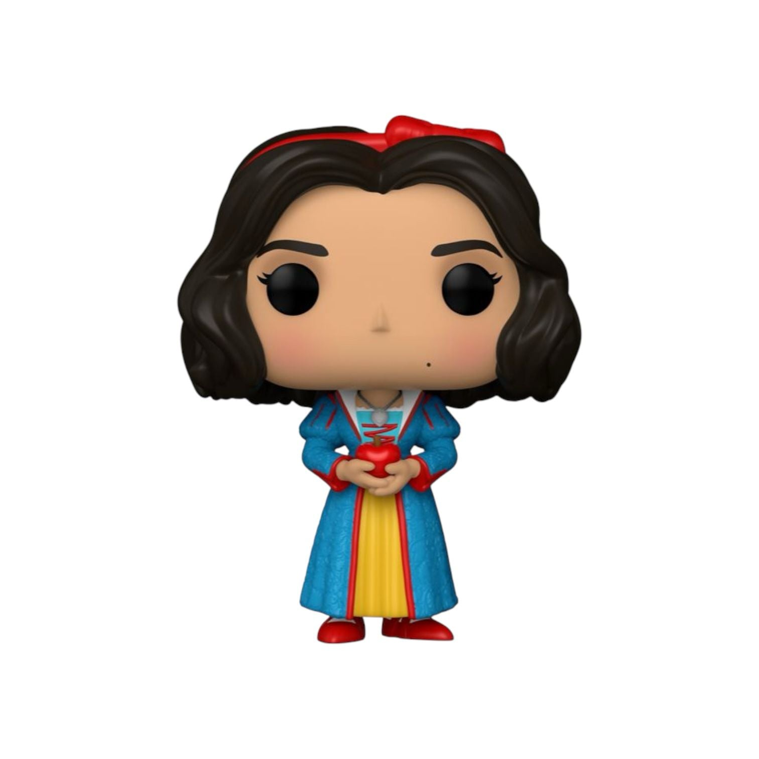 Snow white in blue red yellow dress holding a apple 