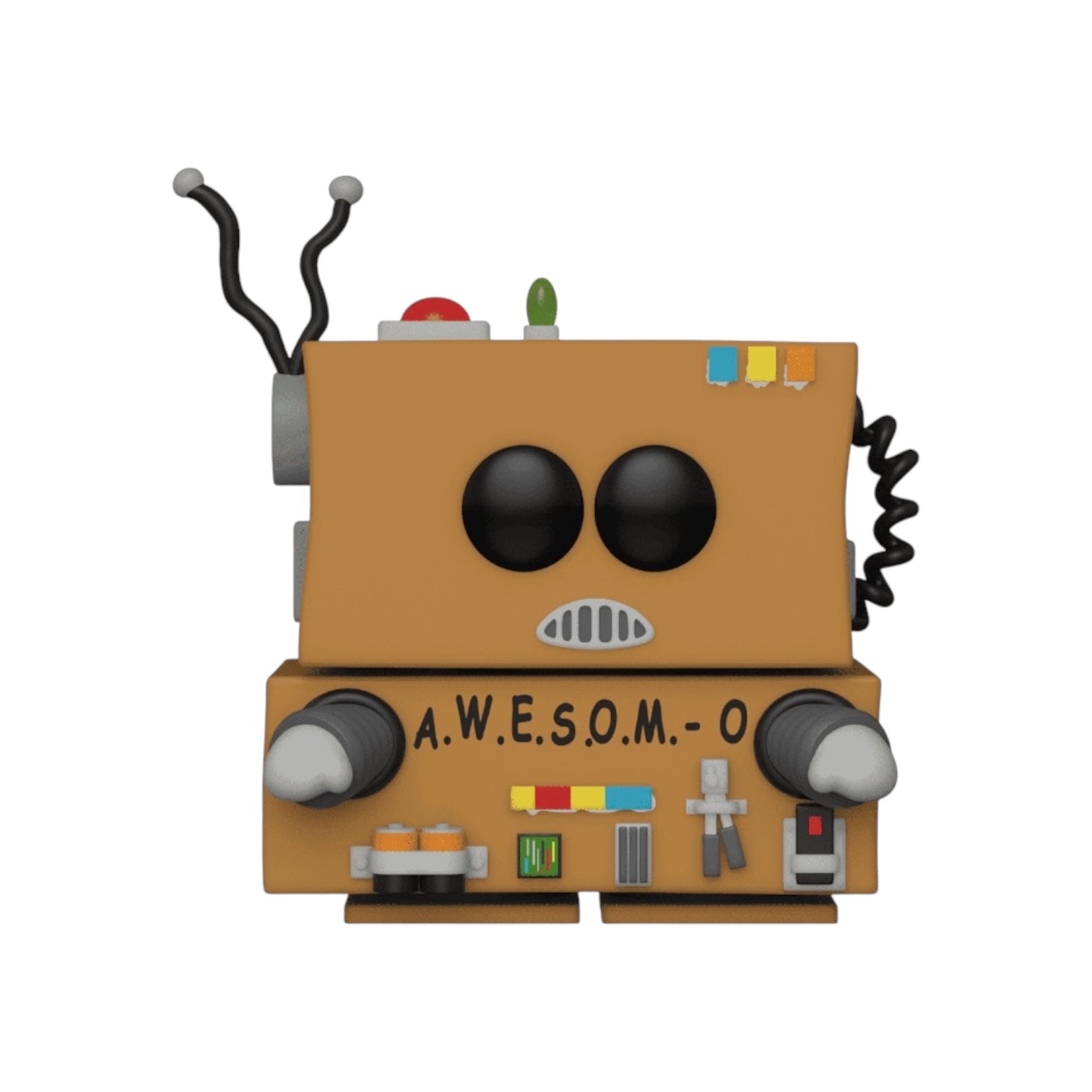 Cardboard robot with A.W.E.S.O.M.-O written on the front. 