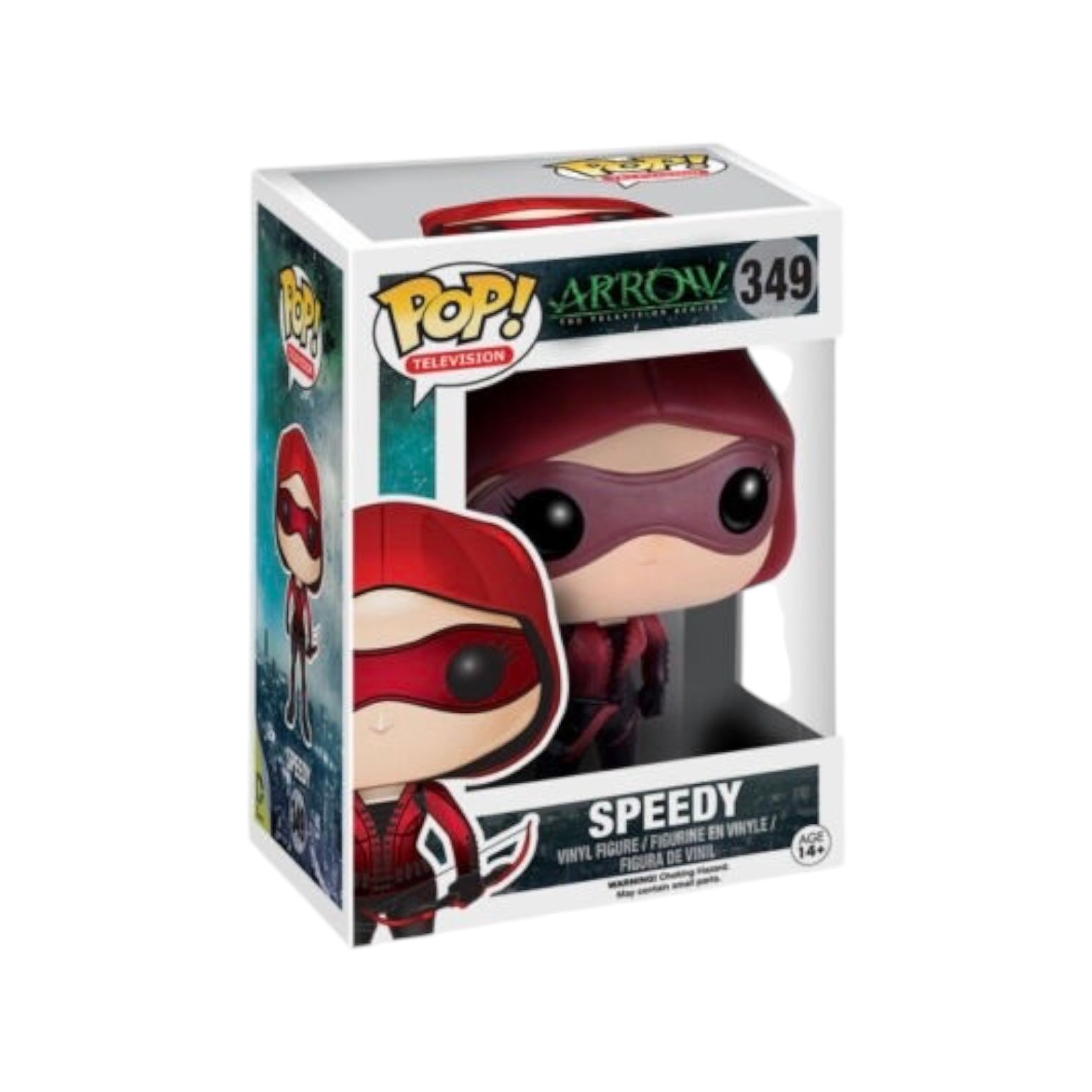 Speedy #349 Funko Pop! figure from Arrow, showcasing a dynamic pose with vibrant colors and intricate details.