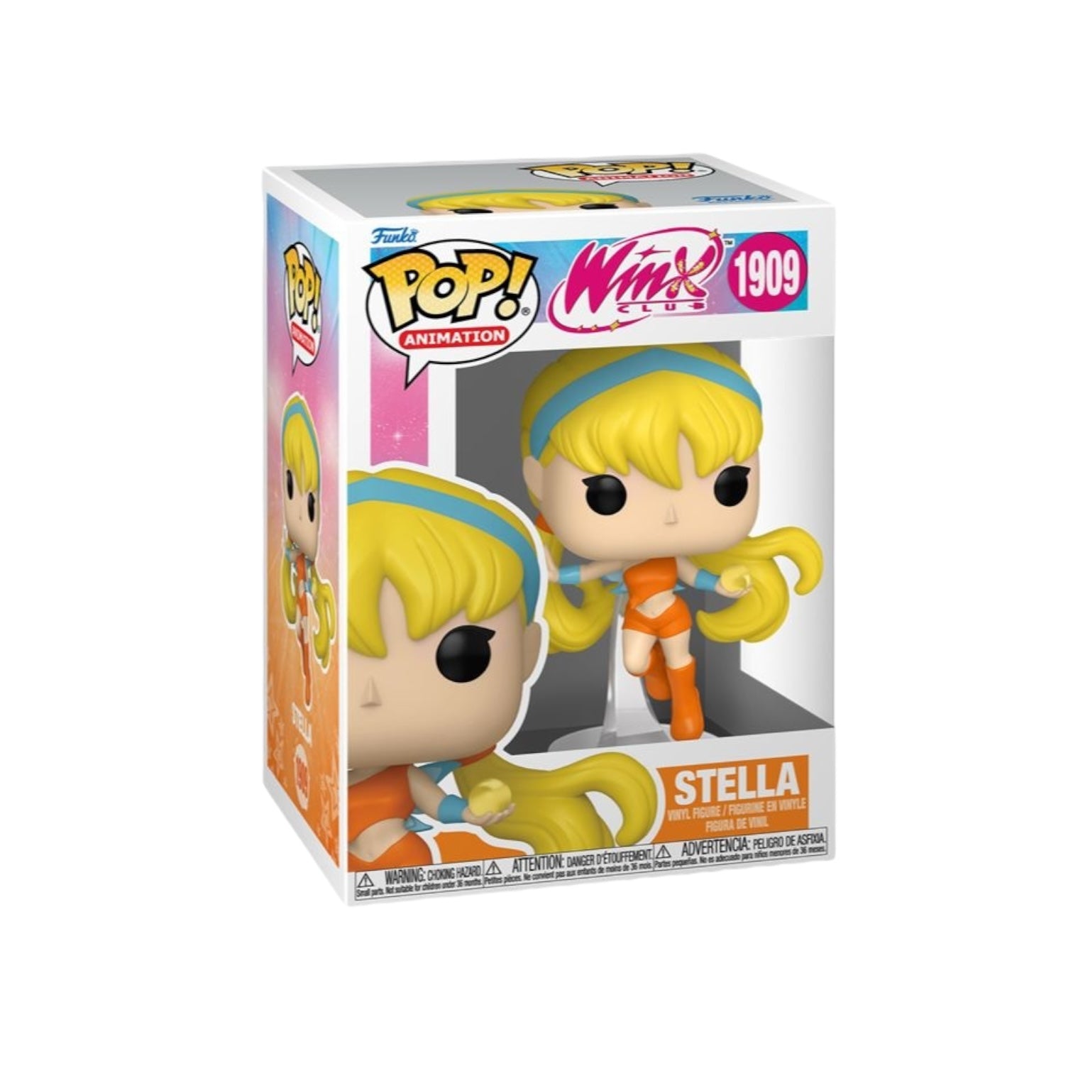 Stella #1909 Funko Pop - Winx Club , wearing her orange out fit with blue headband 