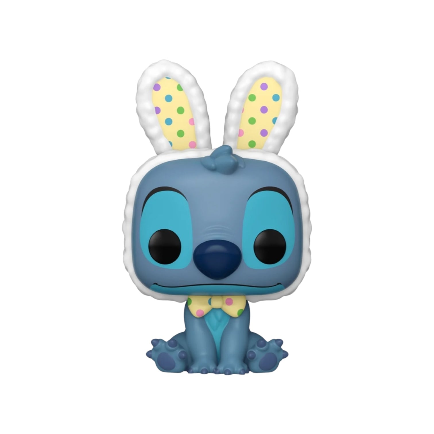 Adorable Stitch in the sitting position wearing bunny ears and bow tie 