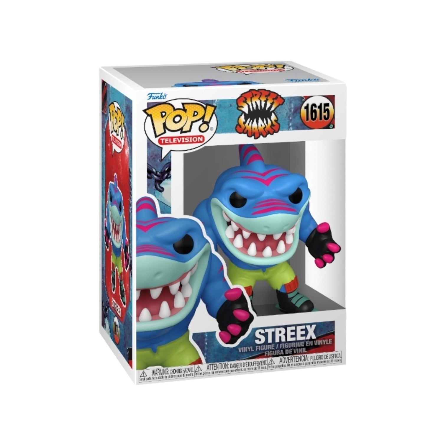 Collectible Funko Pop! figure of Streex from Street Sharks, featuring bold colors and a fun, dynamic pose.