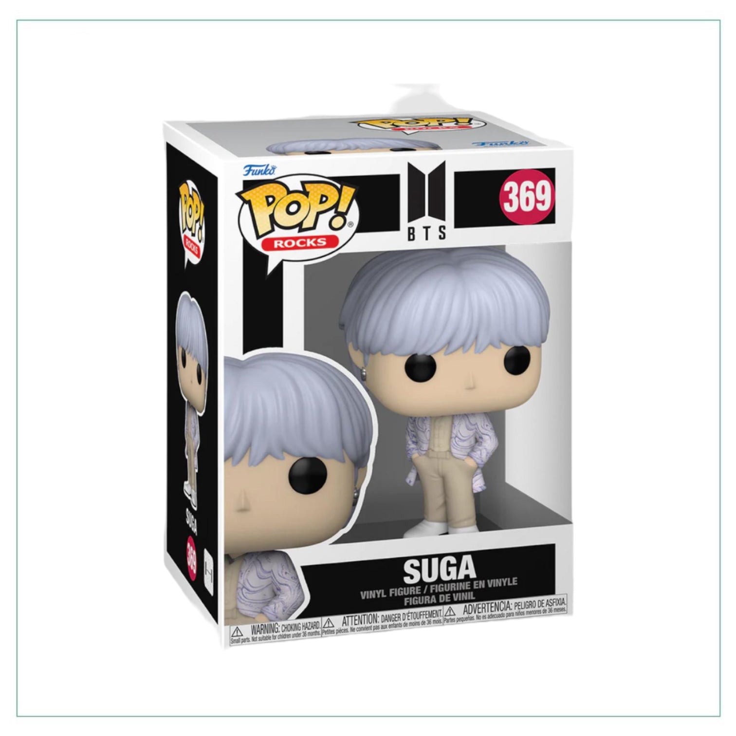 Funko Pop! of Suga #369 from BTS, showcasing his unique look and vibrant details, ideal for fans and collectors alike.