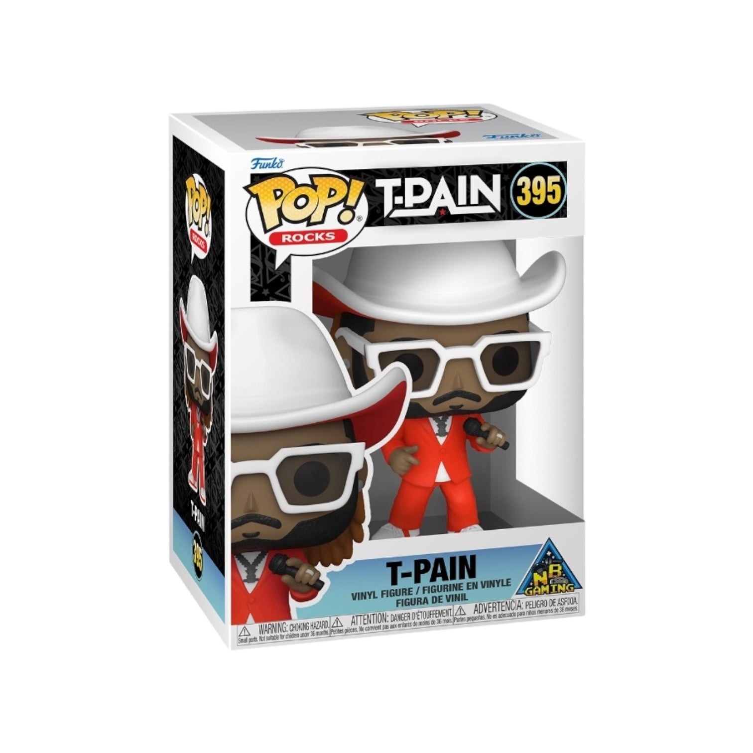 Funko Pop! #395 of T-Pain, showcasing the rapper in a collectible figure with distinctive features and vibrant colors.