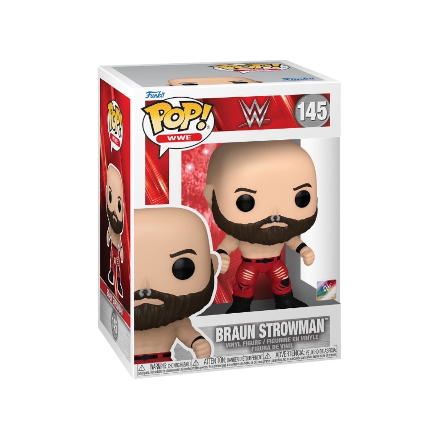 Funko Pop of WWE's Braun Strowman, capturing his powerful presence and unique style in a fun, collectible design.